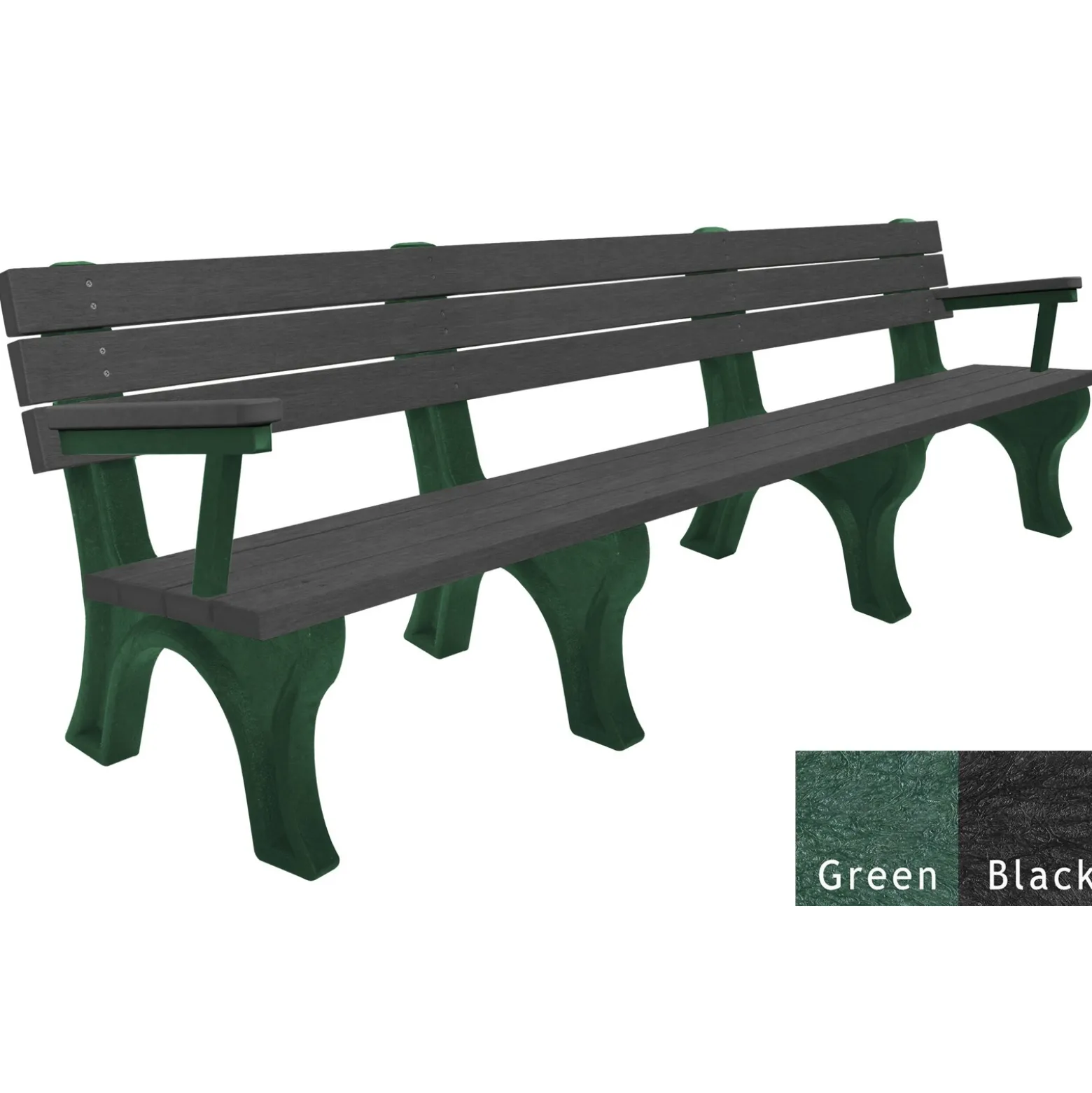 Recycled Plastic Outdoor Flat Bench with Arms - 8 Ft