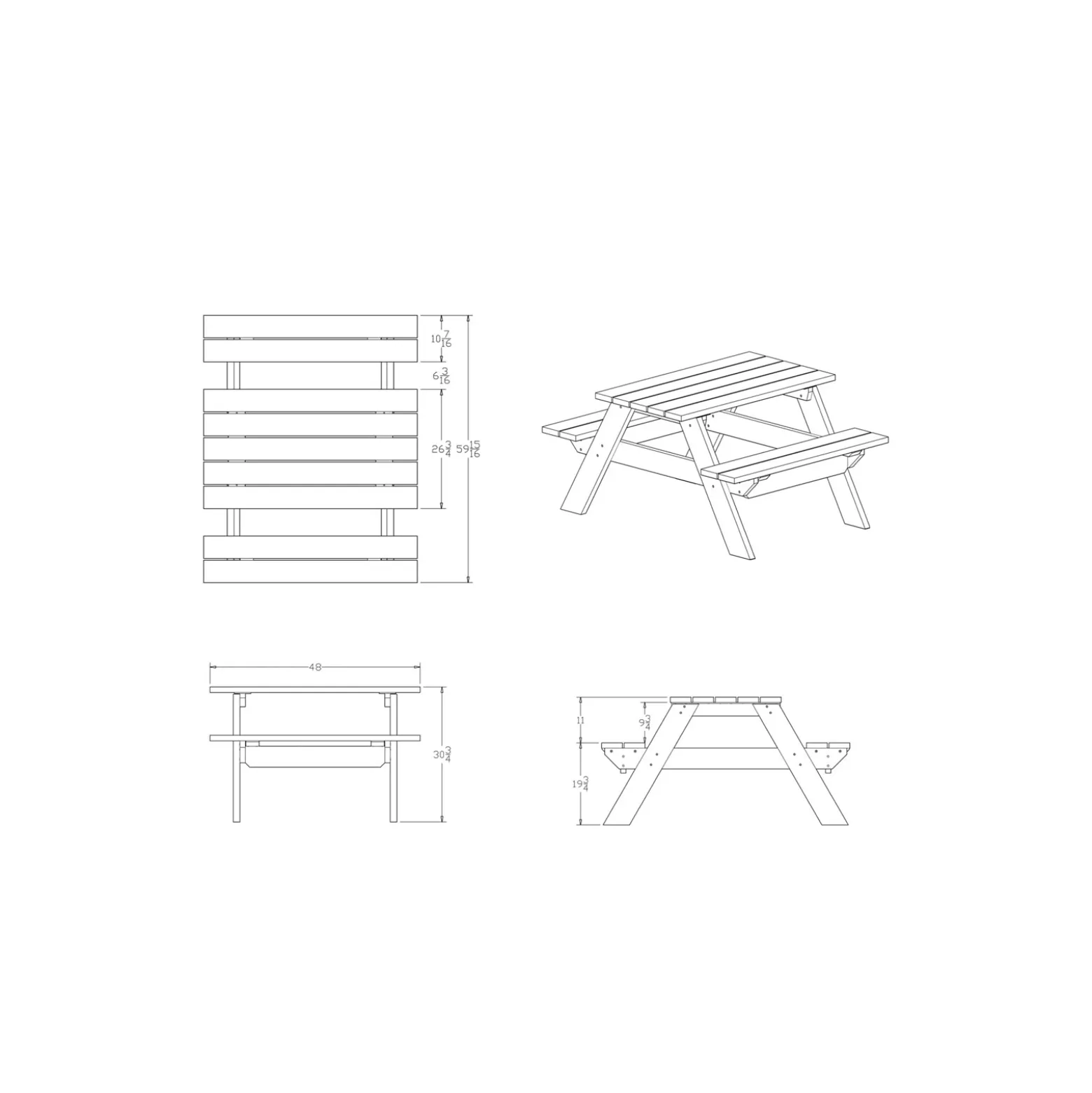 Recycled Plastic Picnic Table 4'
