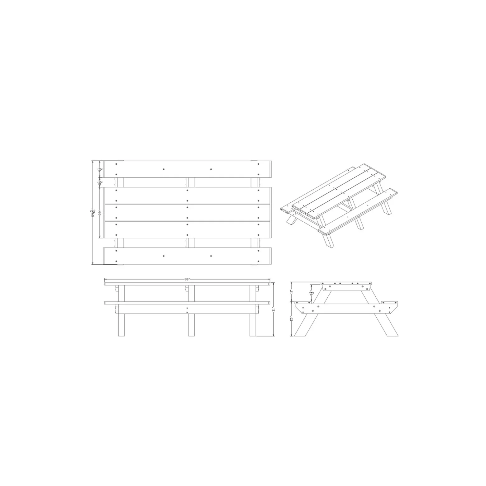 Recycled Plastic Standard Picnic Table 8'