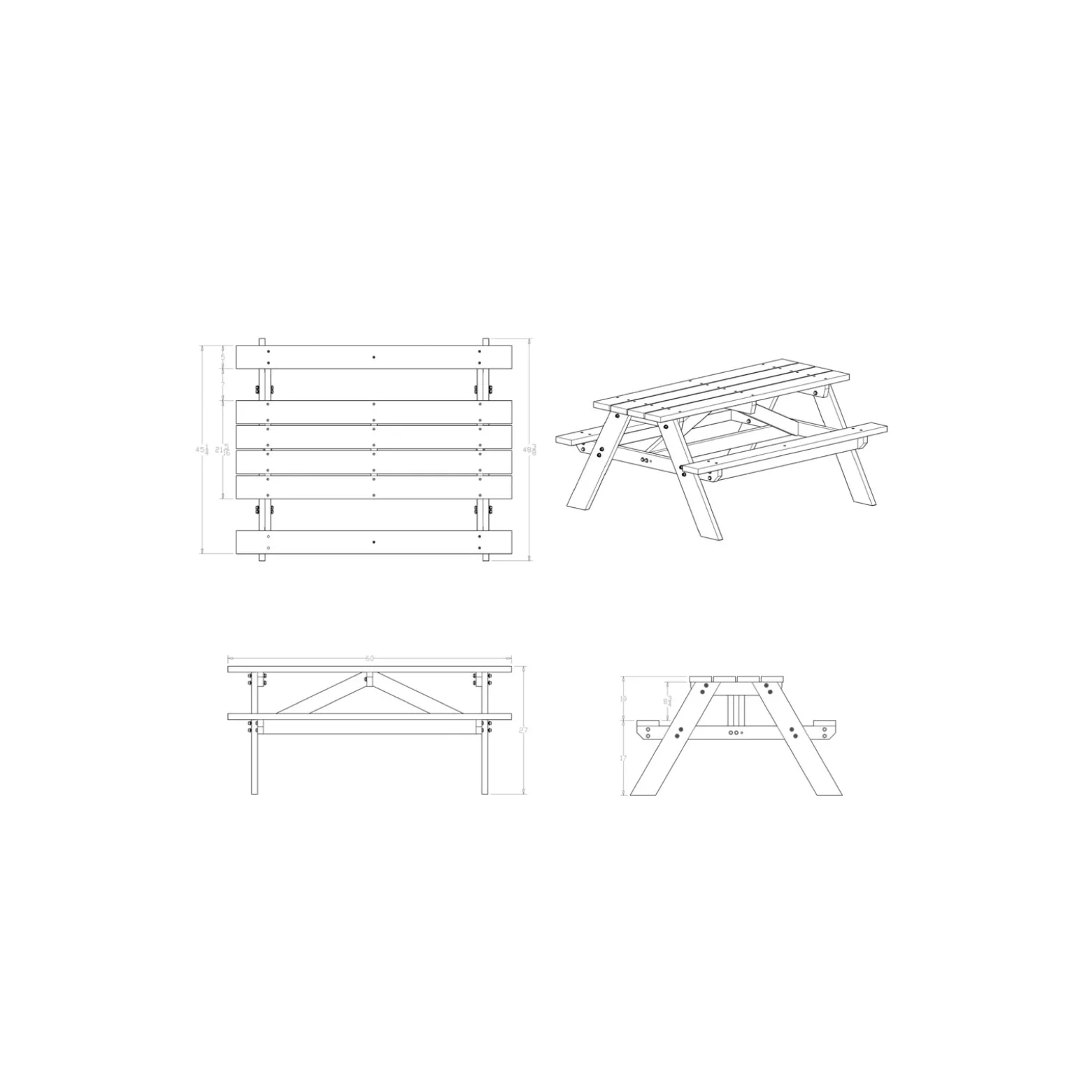 Recycled Plastic Youth Picnic Table 5'