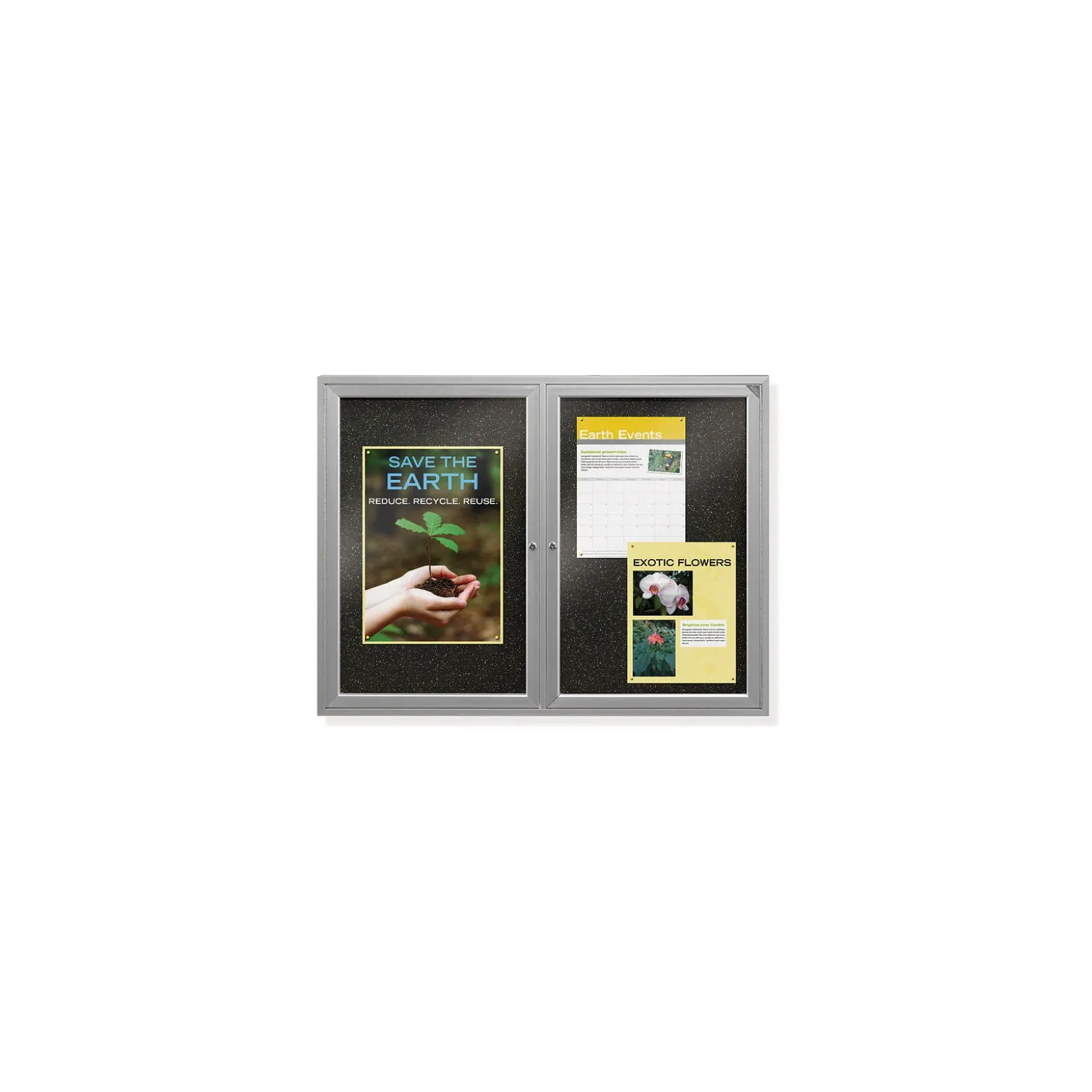 Recycled Rubber Enclosed Tack Boards 2 Door Enclosed Recycled Rubber Bulletin Board 4'W x 3'H