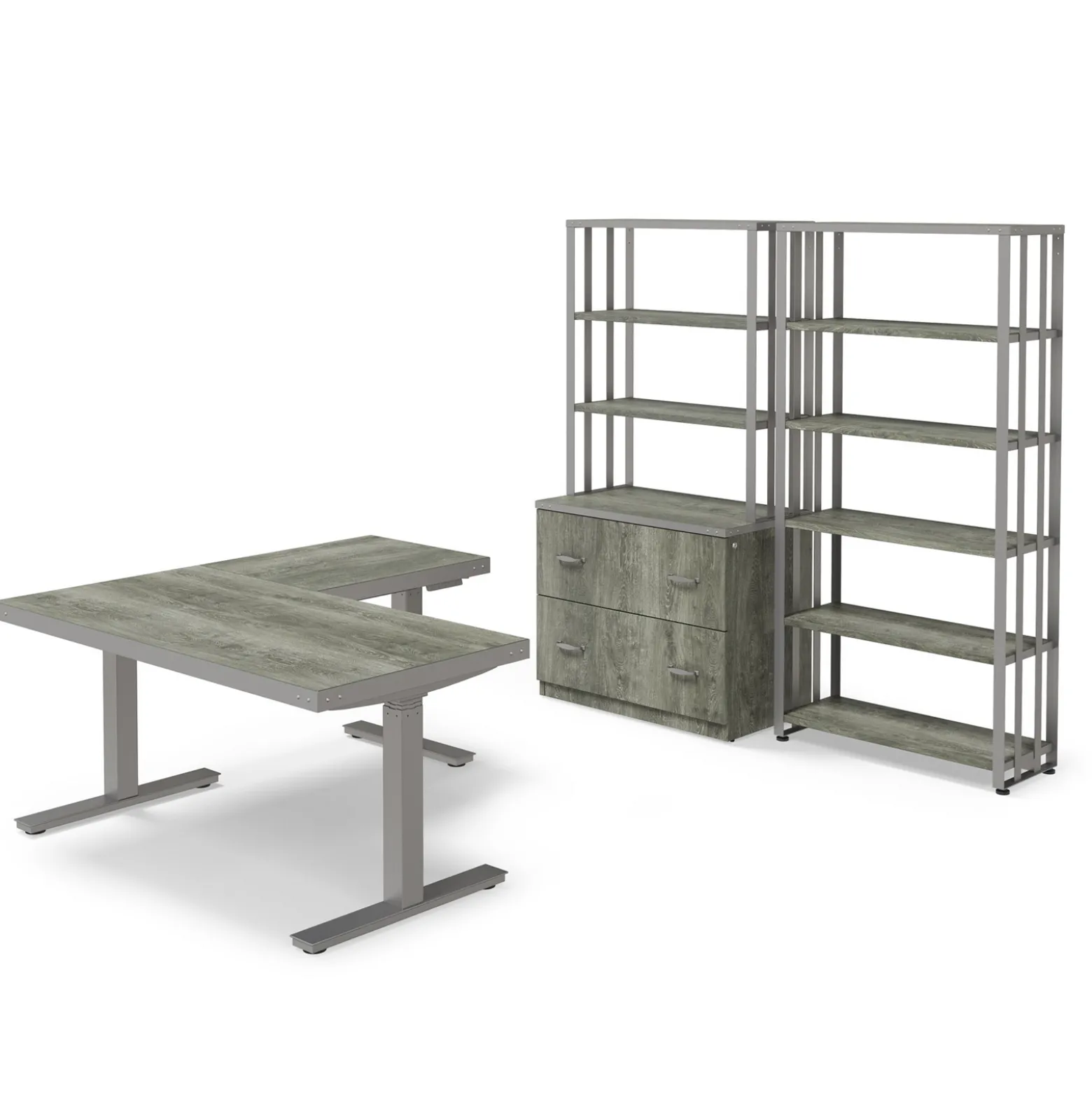 Rivet 60" Adjustable-Height L-Shaped Desk Office Set