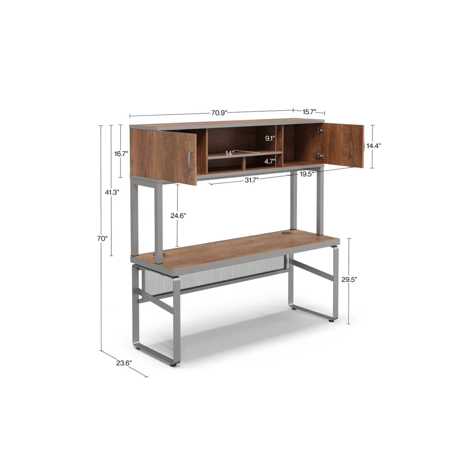 Rivet 71" Credenza Desk with Hutch – 71"Wx24"D