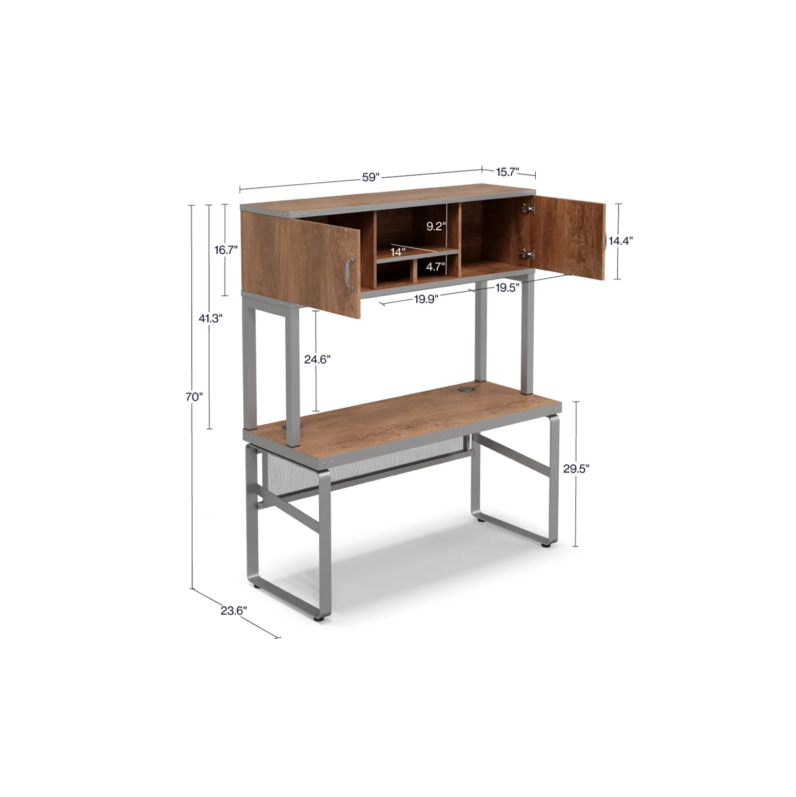 Rivet 59" Credenza Desk with Hutch – 59"Wx24"D