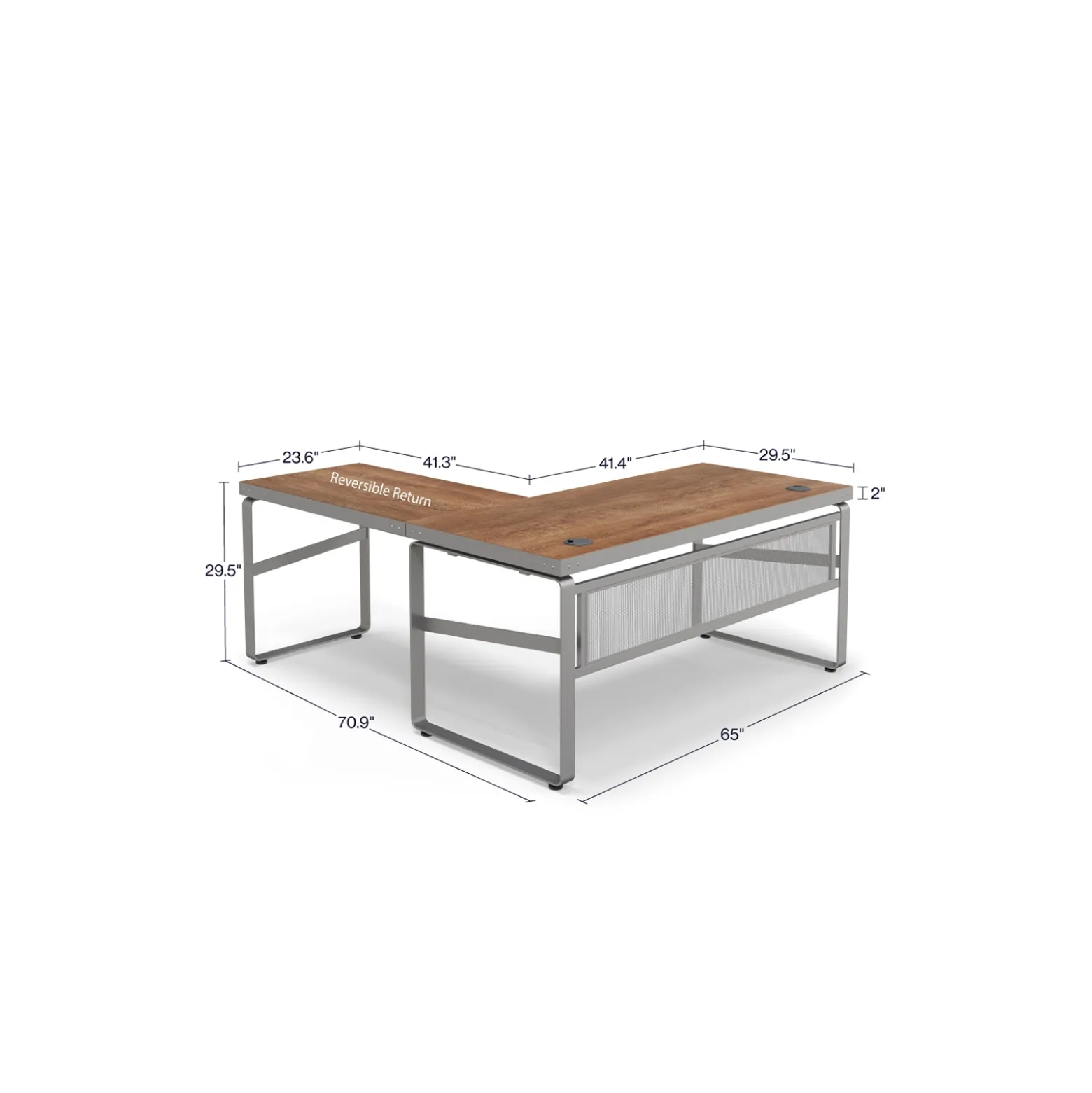 Rivet 65" L-Shaped Writing Desk – 65"Wx71D