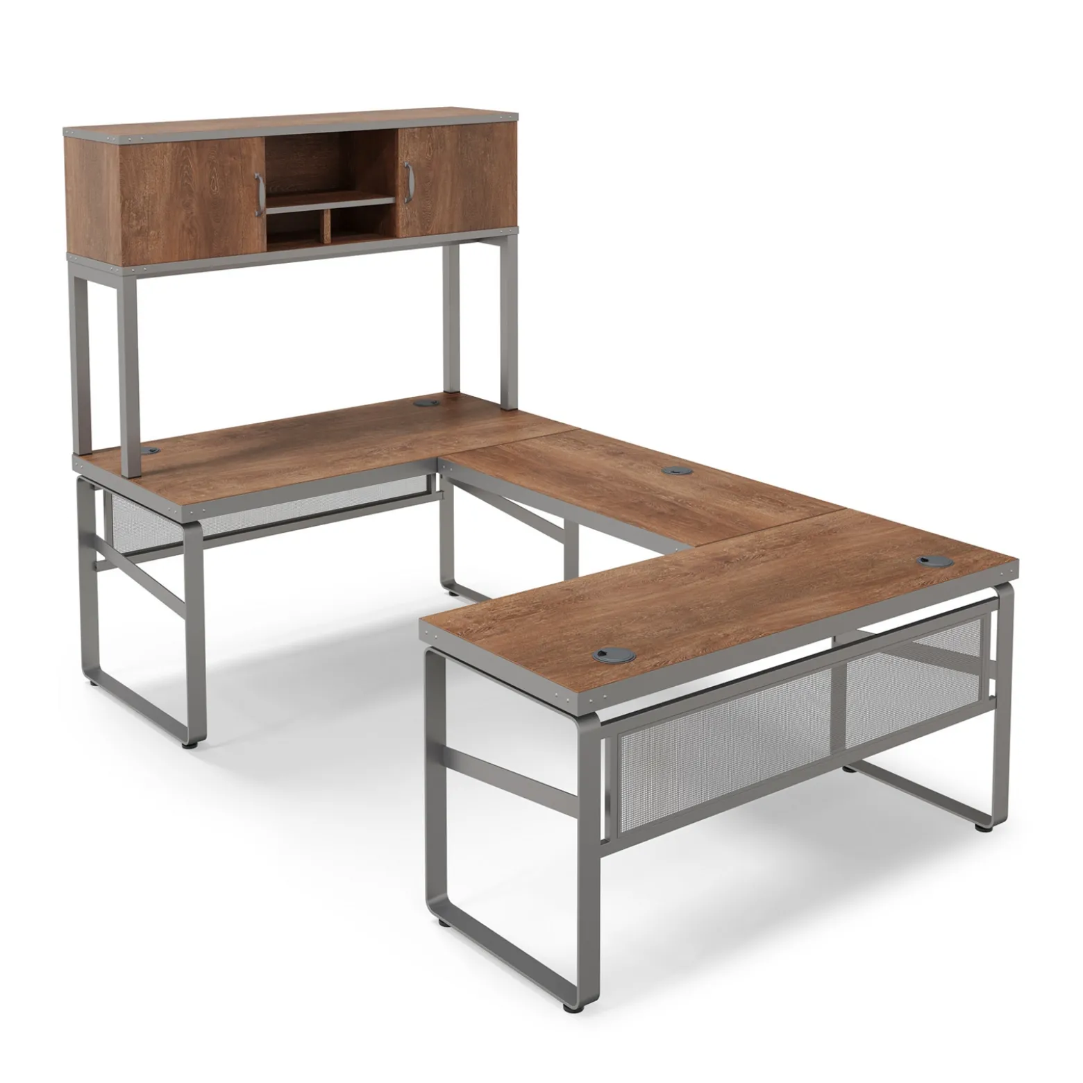 Rivet 59" U-Shaped Desk with Hutch Set