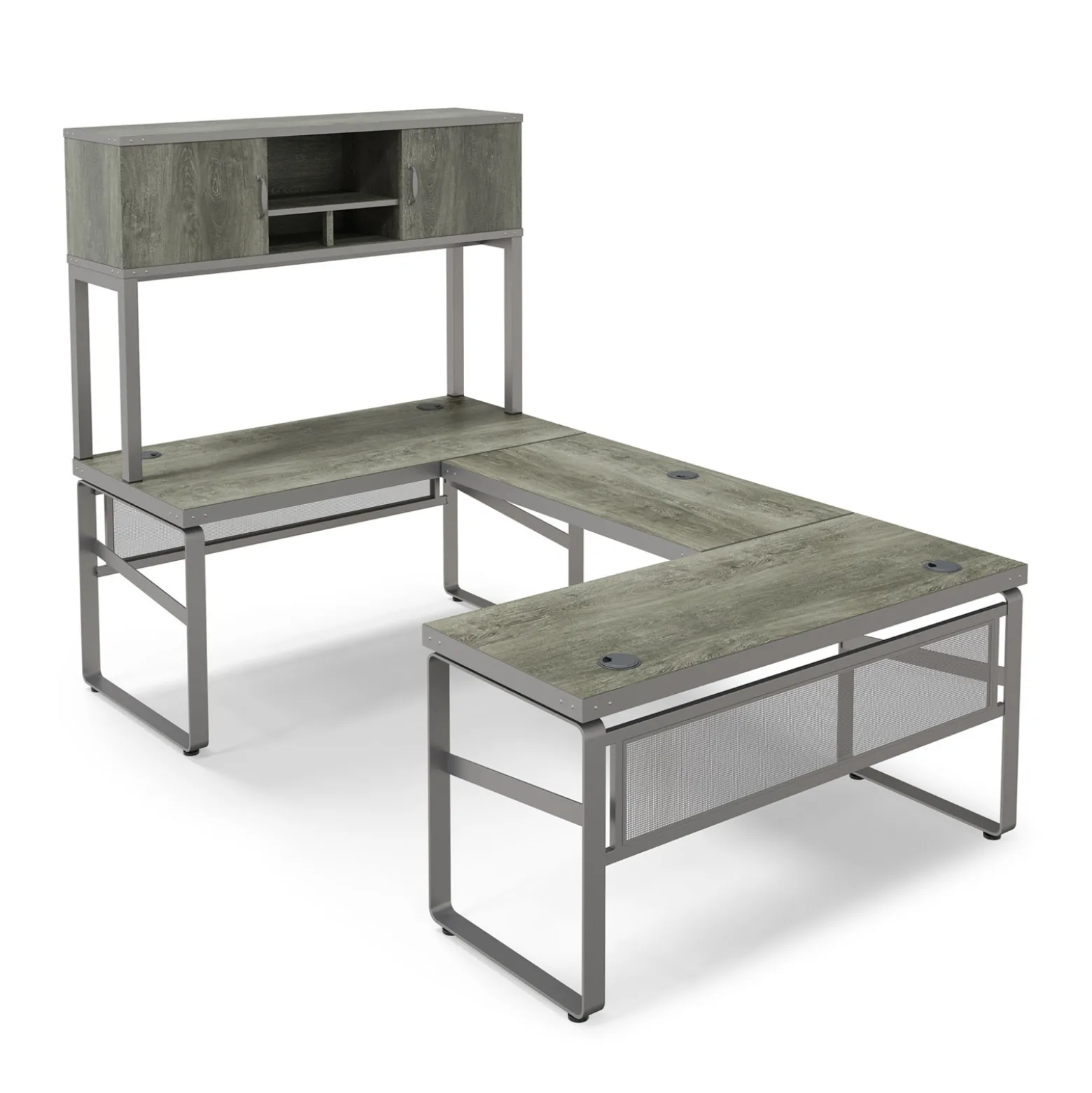 Rivet 59" U-Shaped Desk with Hutch Set