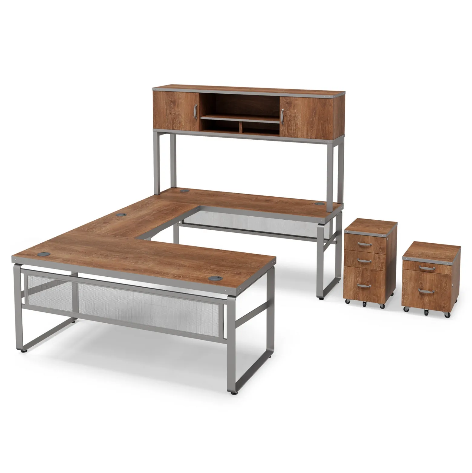 Rivet 71" U-Shaped Desk with Hutch and Storage Set