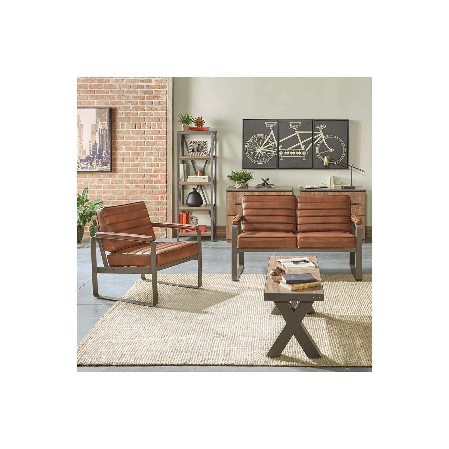Rivet Faux Leather 2 Seat Loveseat