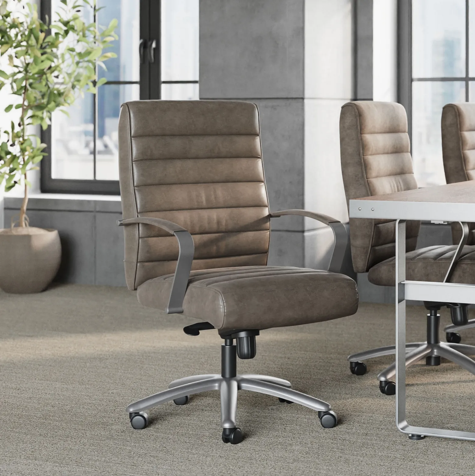 Rivet Faux Leather Mid-Back Office Chair