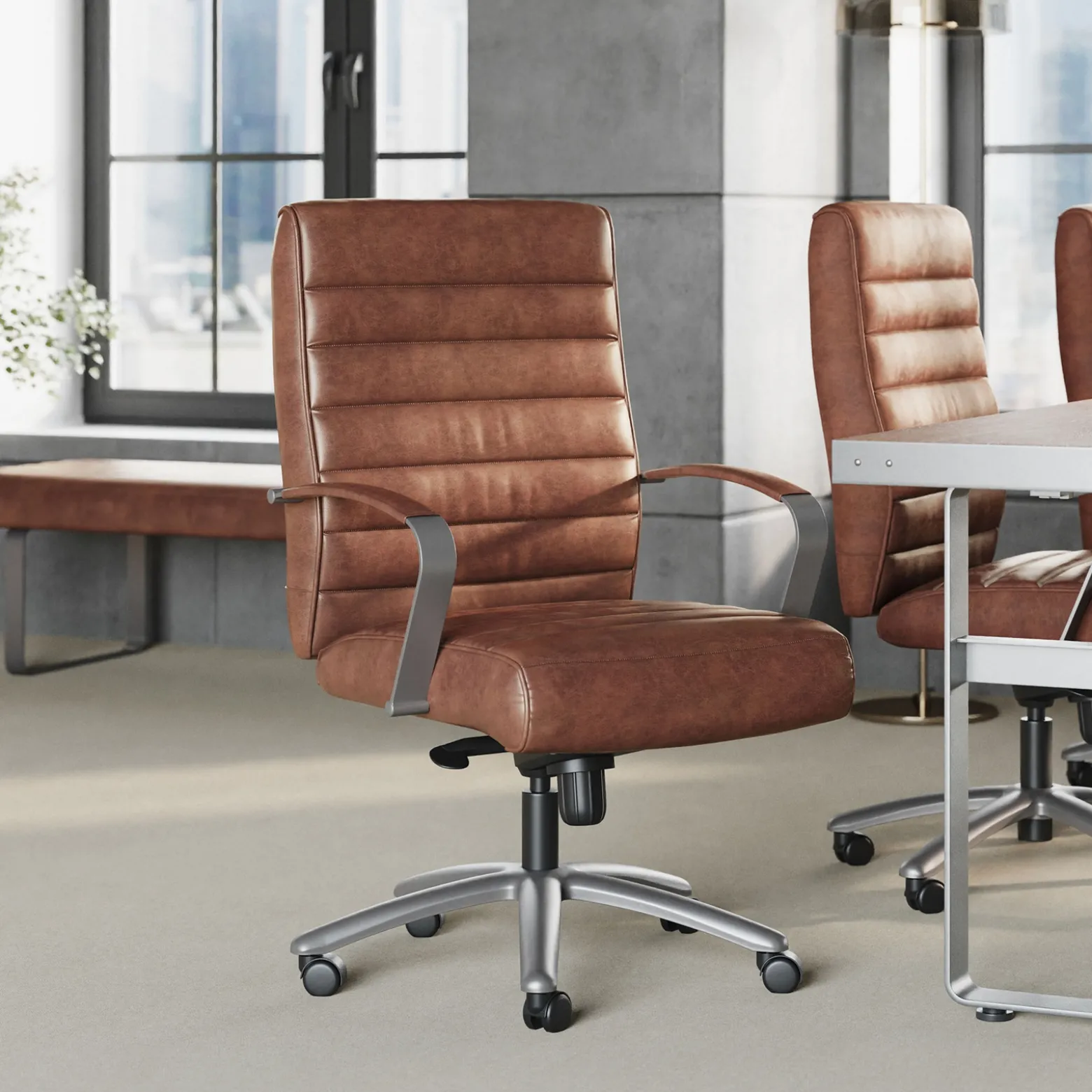 Rivet Faux Leather Mid-Back Office Chair