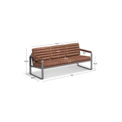 Rivet Faux Leather Three-Seat Sofa