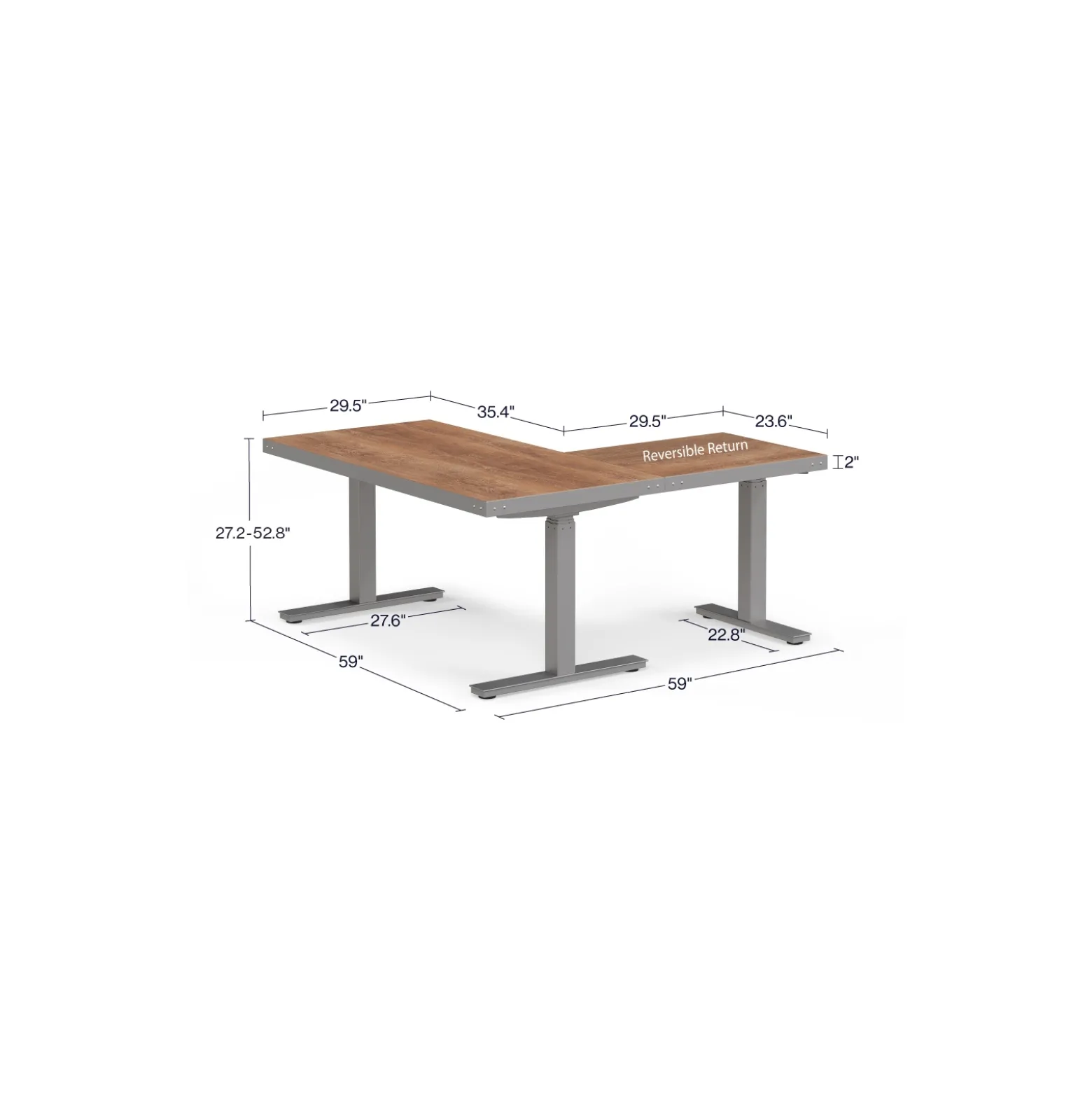Rivet Reversible Height Adjustable L-Shaped Standing Desk - 60"W x 60"D
