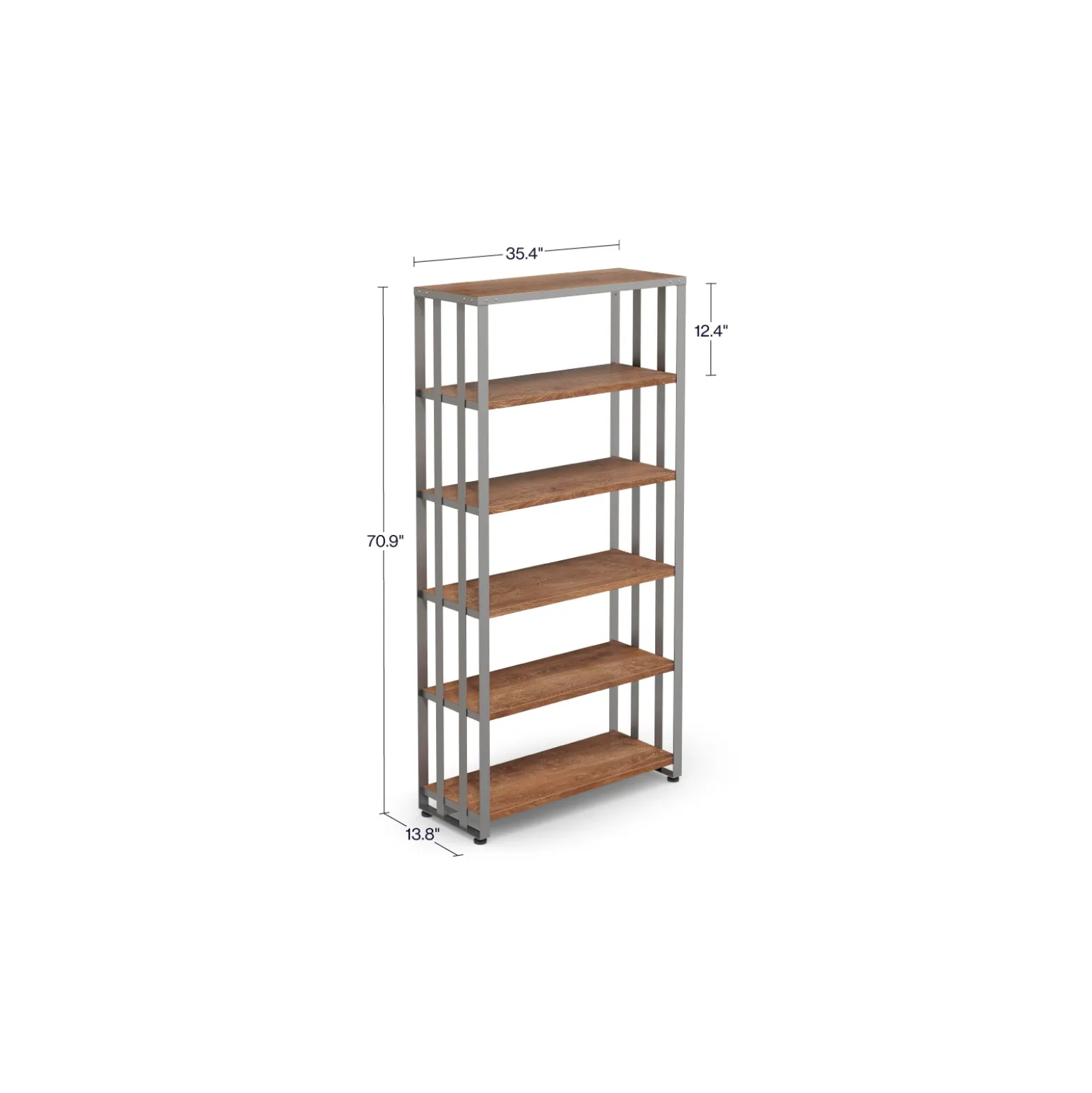 Rivet 5-Shelf Bookcase – 71”H