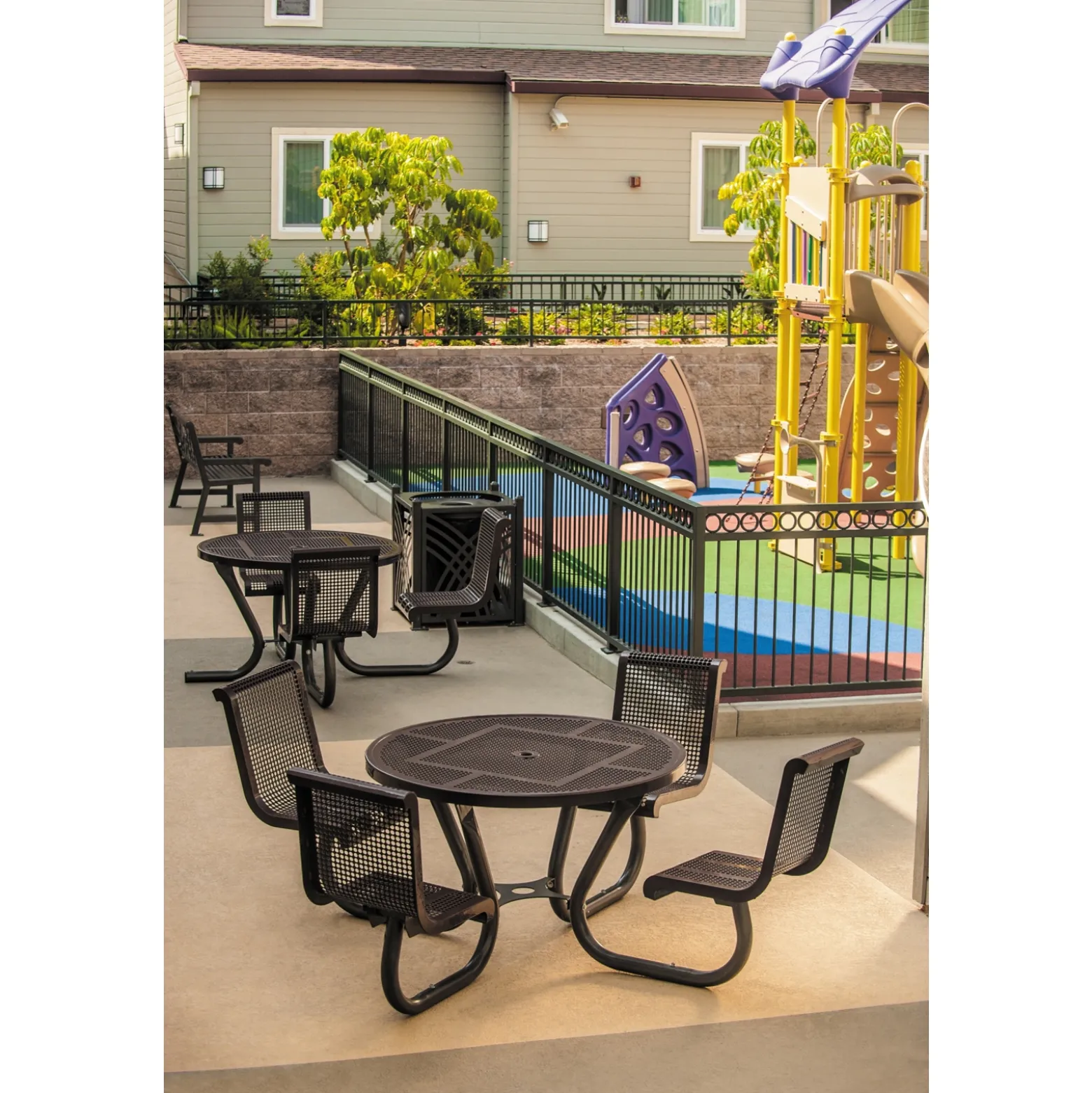 Round Perforated Outdoor Table and Chairs Set - 46" DIA
