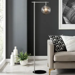 Round Smoke/Frost Glass Shade Floor Lamp - 58"H