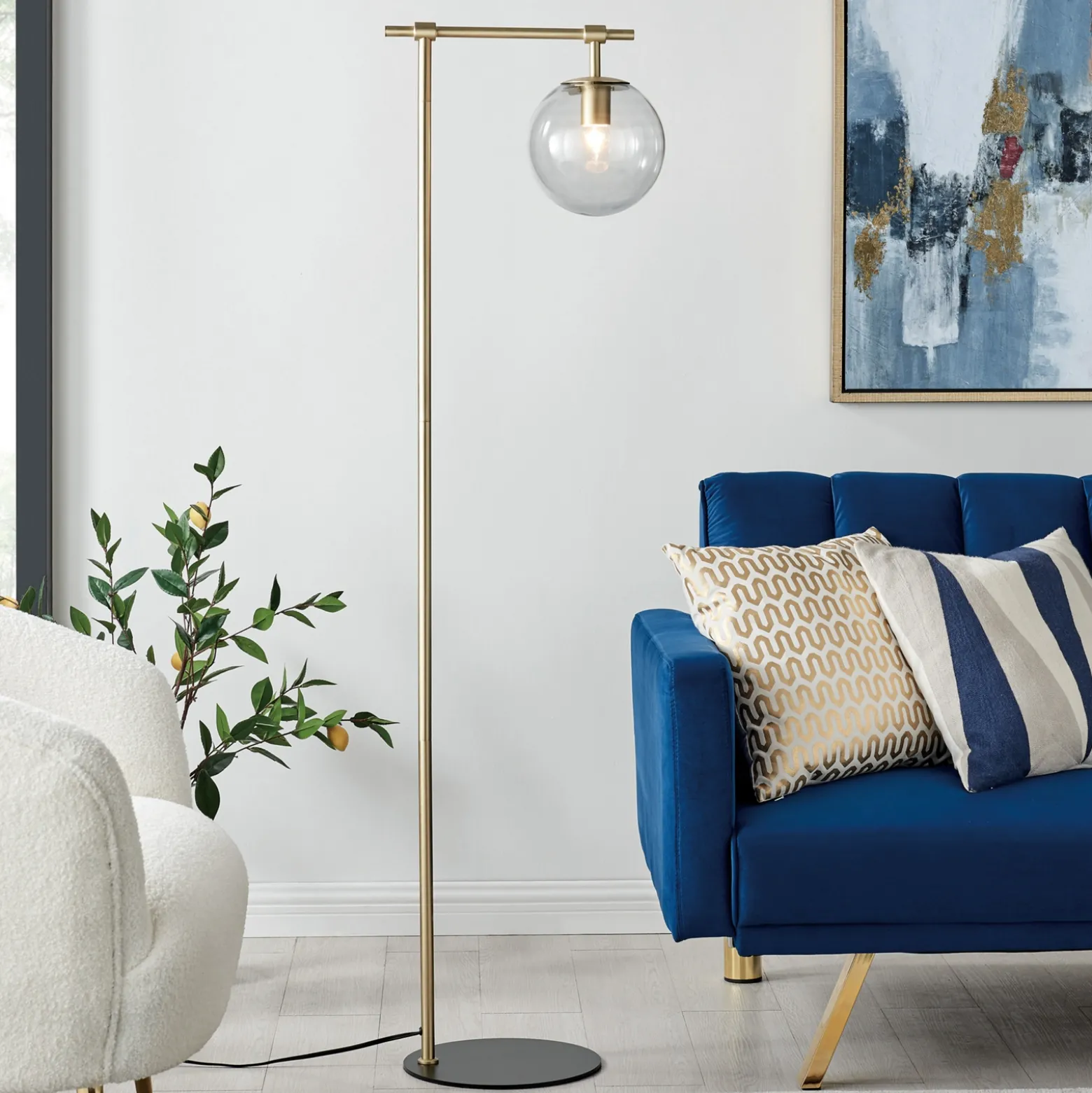 Round Smoke/Frost Glass Shade Floor Lamp - 58"H