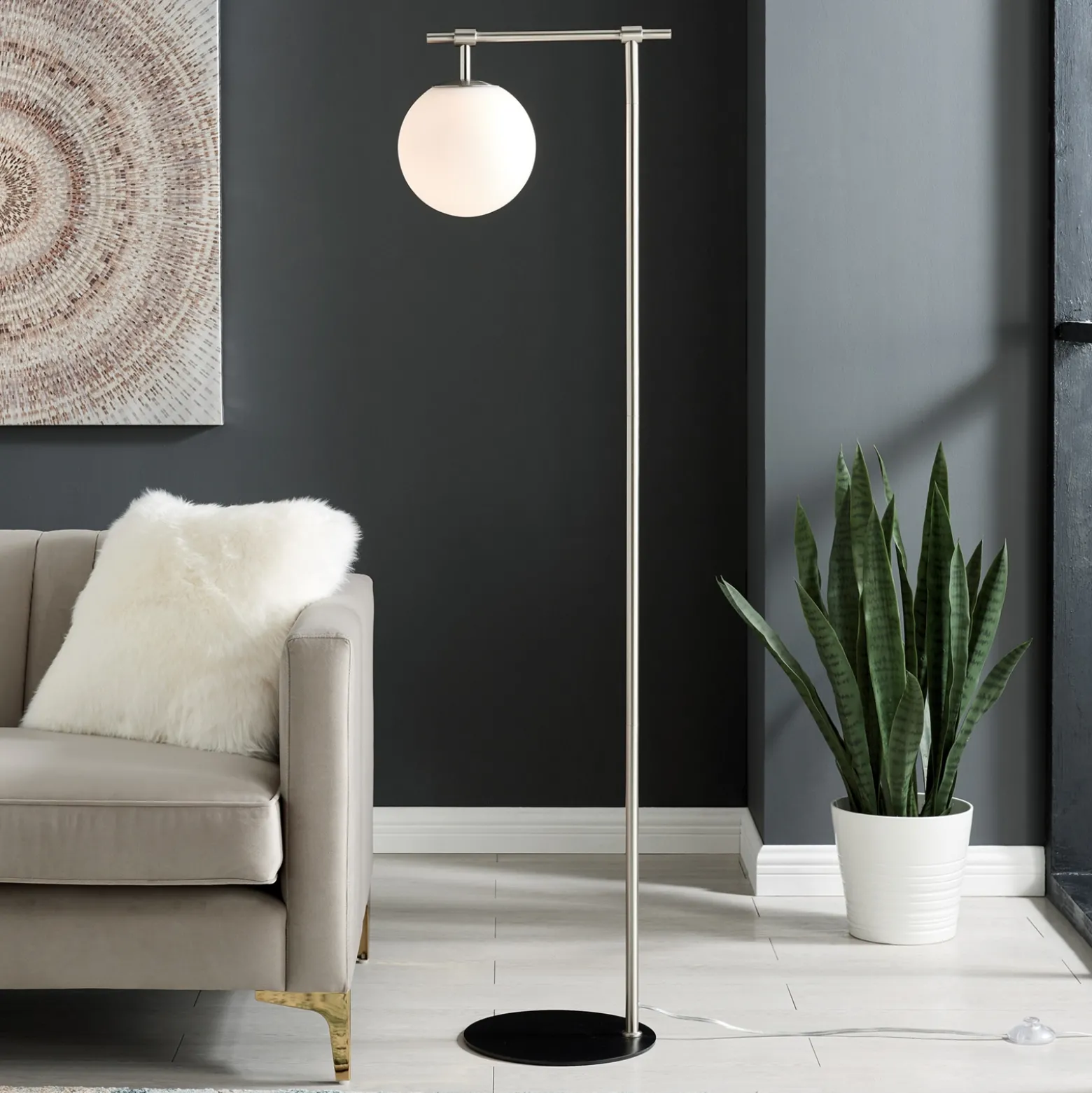 Round Smoke/Frost Glass Shade Floor Lamp - 58"H