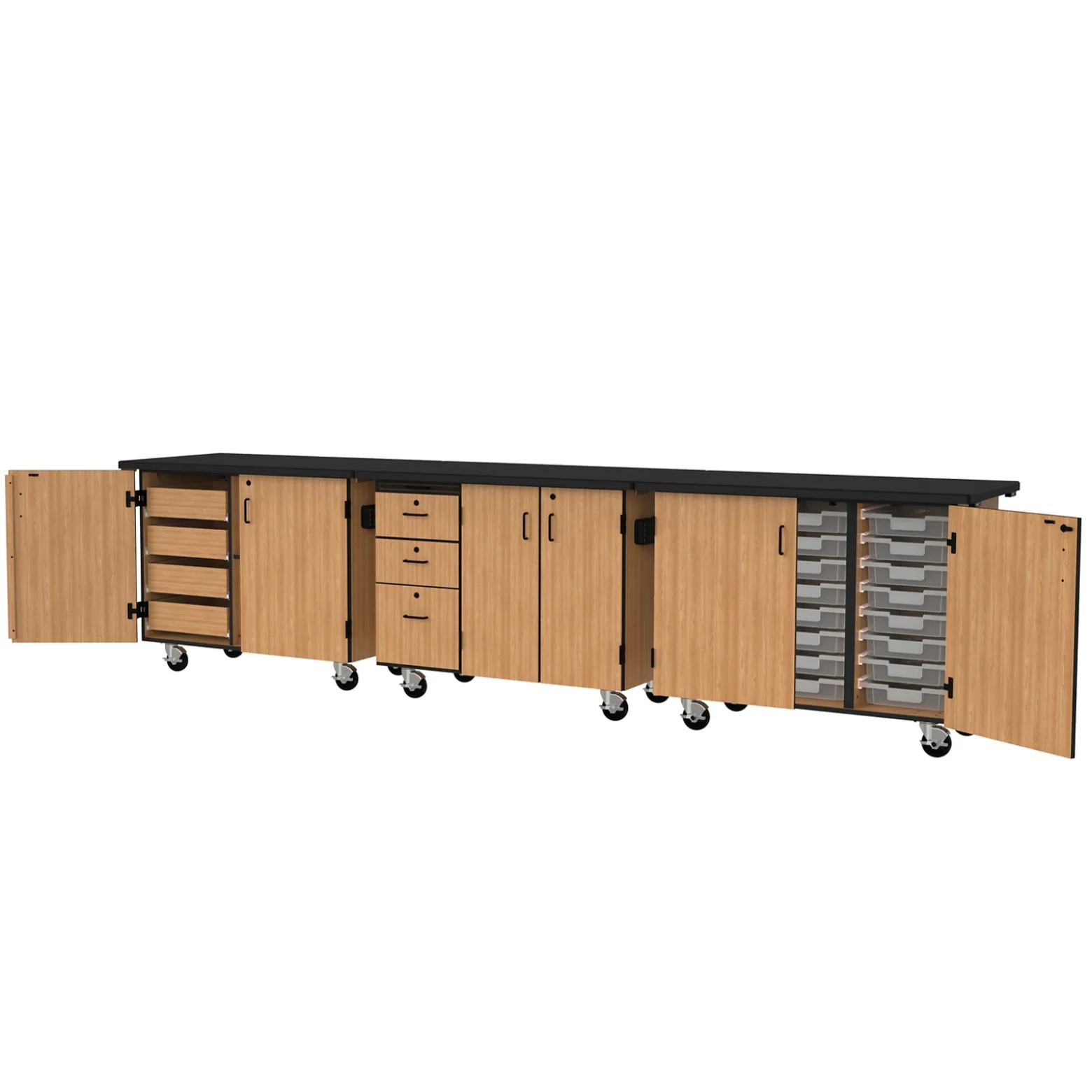 Science Cabinets Mobile Lab Carts w/ Drawers and Totes- 28"W x 144"D