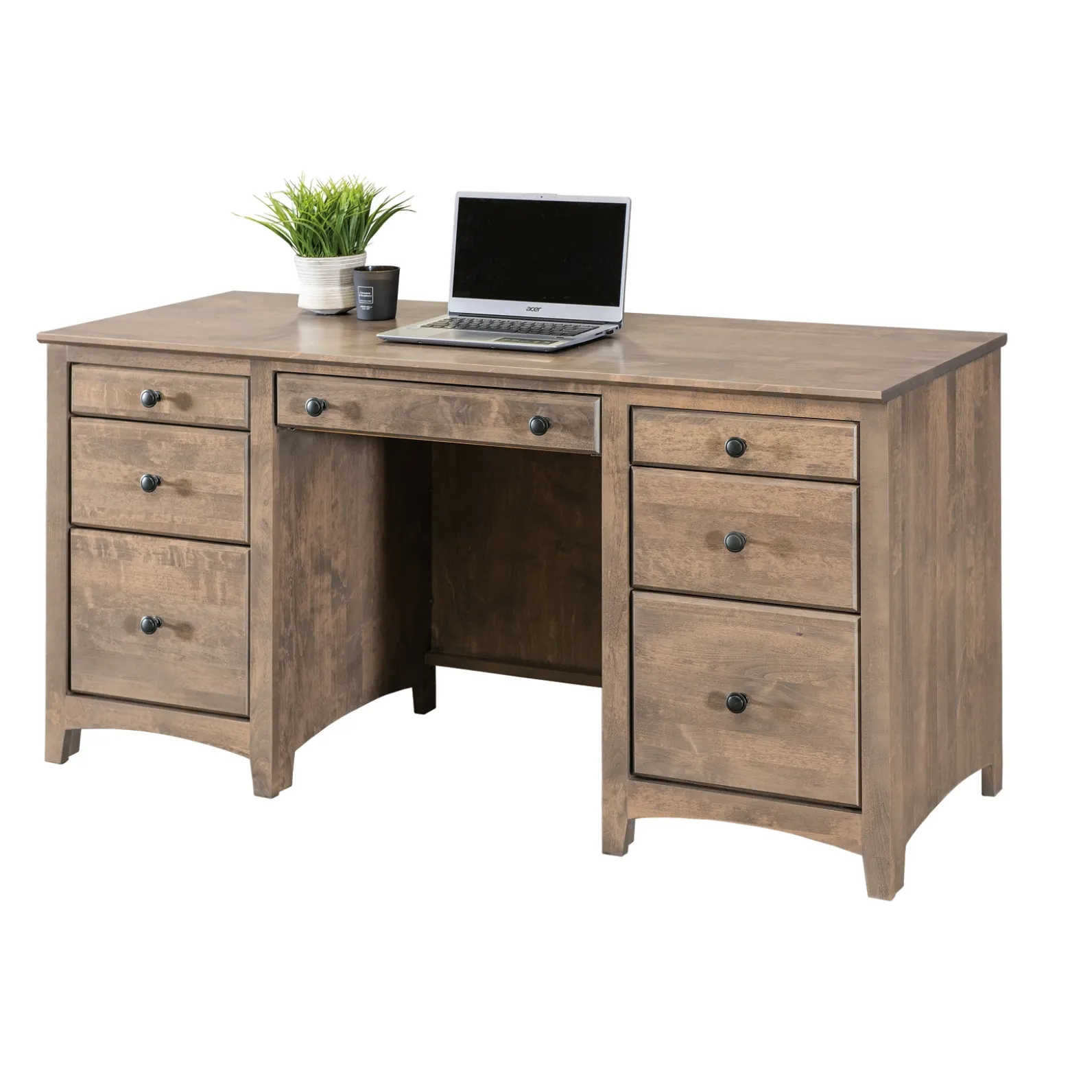Shaker Home Office Solid Wood Double Pedestal Desk - 57.75"W