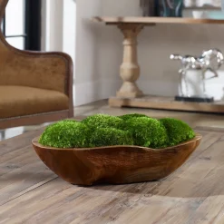 Signature Accents Artificial Plants Moss Centerpiece in Teak Bowl-19x9x7