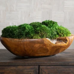 Signature Accents Artificial Plants Moss Centerpiece in Teak Bowl-19x9x7