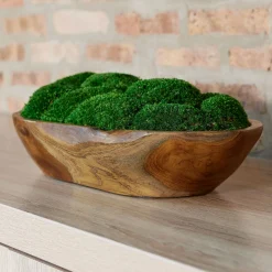 Signature Accents Artificial Plants Moss Centerpiece in Teak Bowl-19x9x7