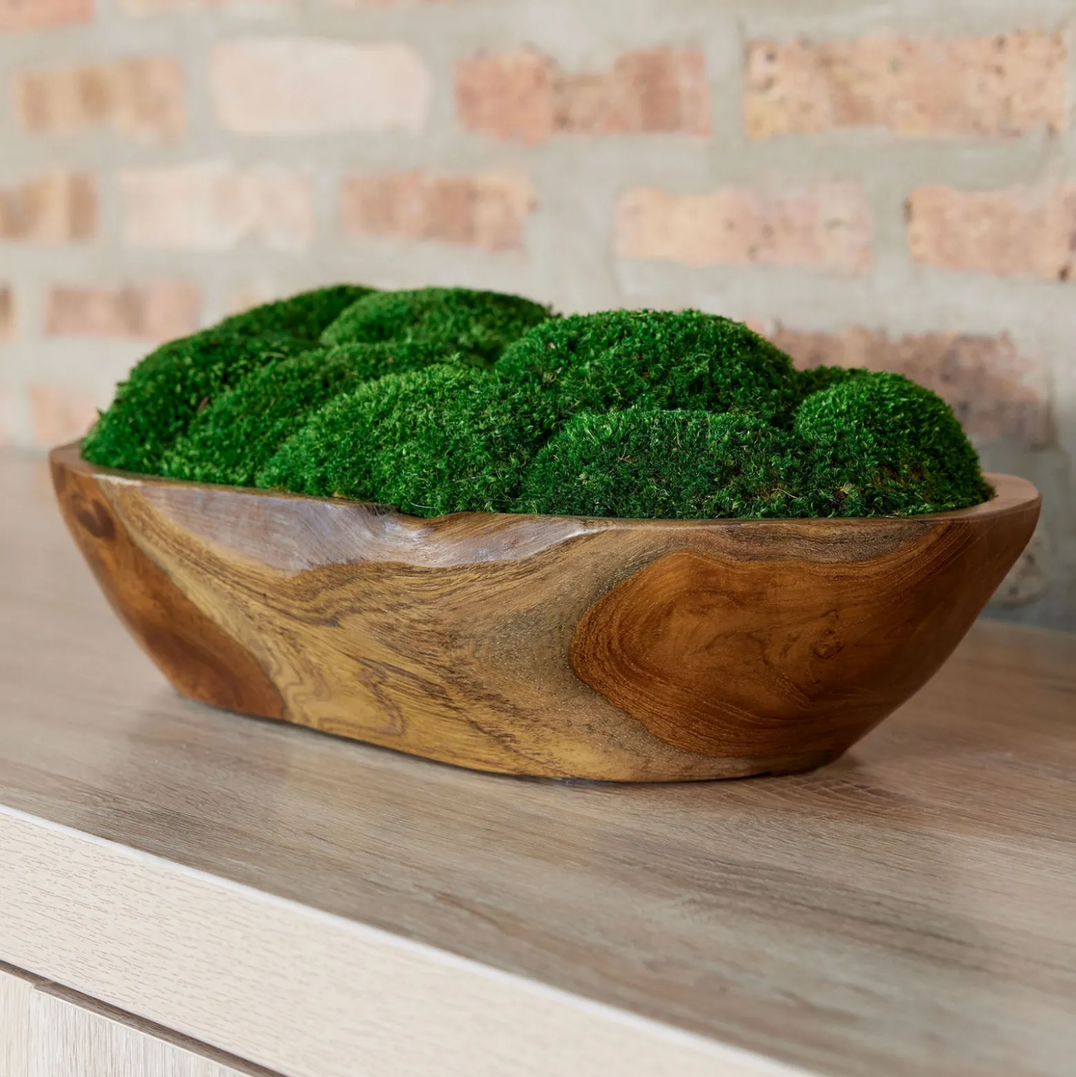 Signature Accents Artificial Plants Moss Centerpiece in Teak Bowl-19x9x7