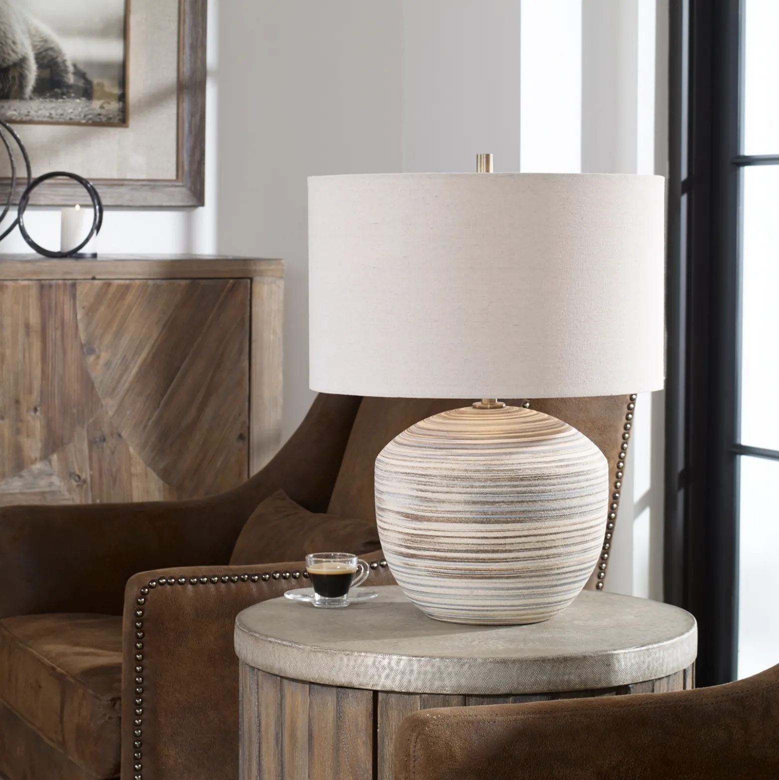 Signature Accents Ceramic Striped Accent Lamp - 17"Wx17"Dx22"H