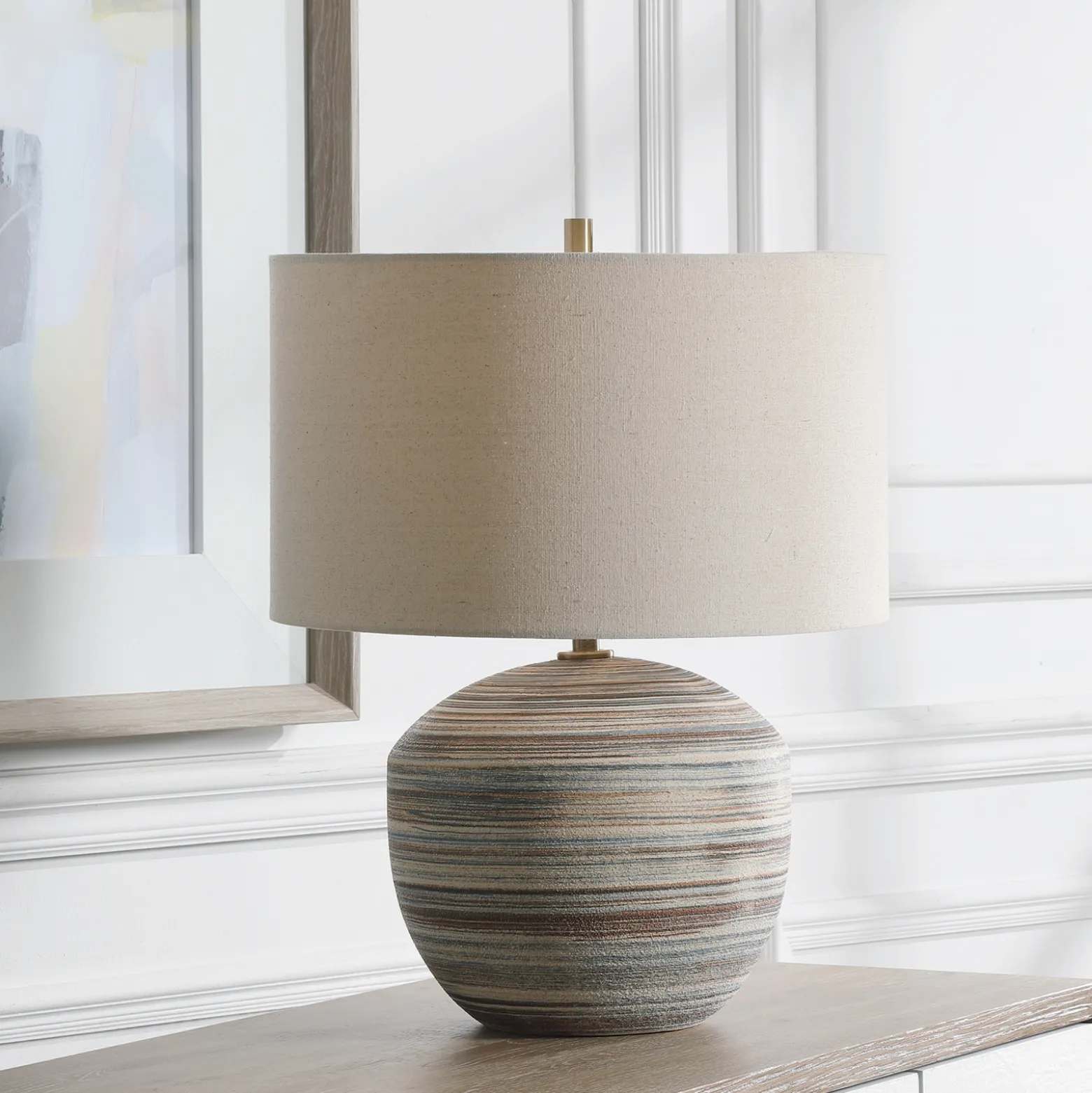 Signature Accents Ceramic Striped Accent Lamp - 17"Wx17"Dx22"H