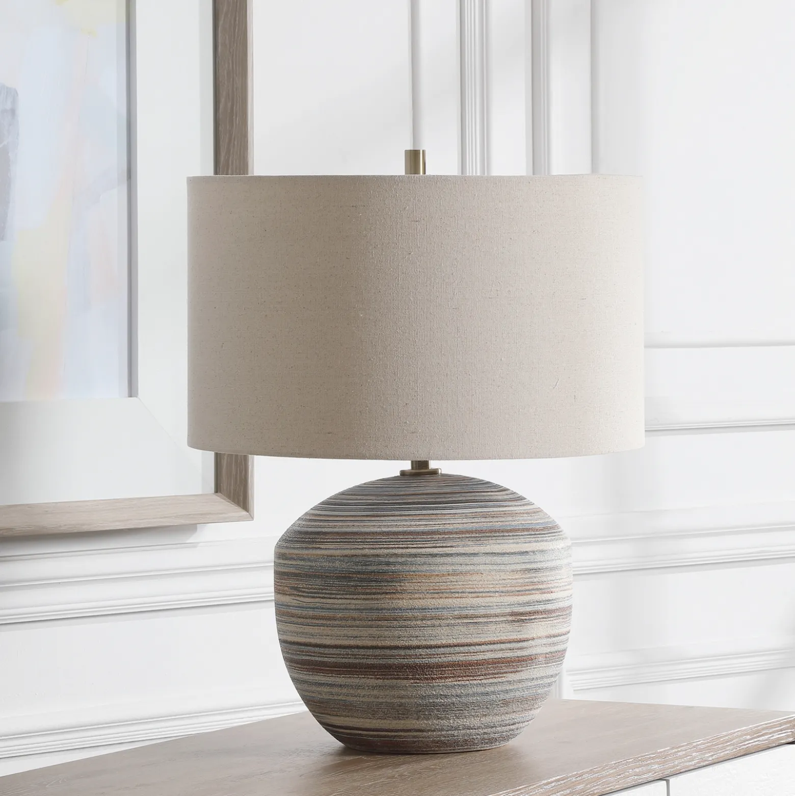 Signature Accents Ceramic Striped Accent Lamp - 17"Wx17"Dx22"H
