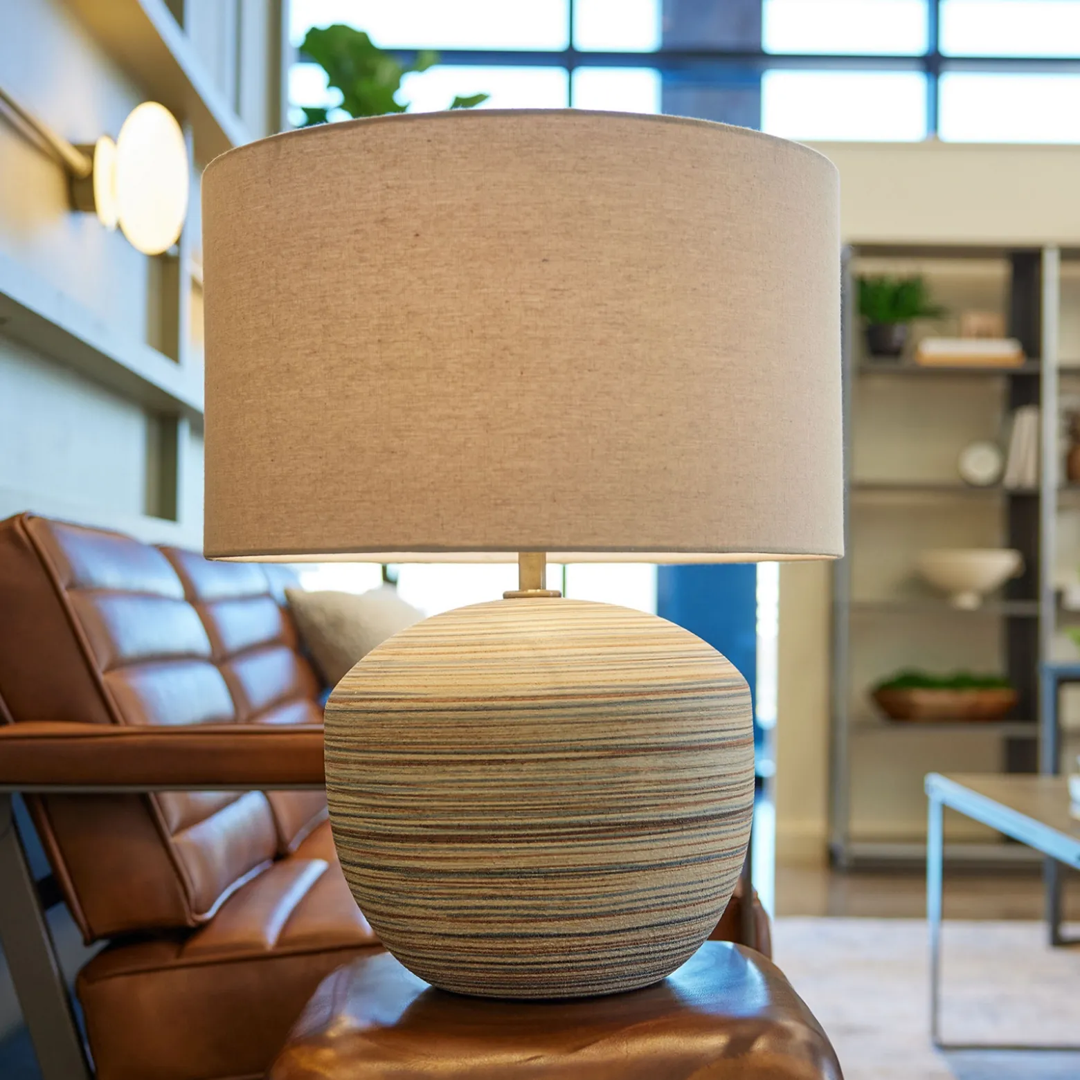 Signature Accents Ceramic Striped Accent Lamp - 17"Wx17"Dx22"H