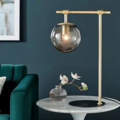 Smoked & Frosted Glass Globe Table Lamp - 21 1/4