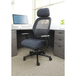 Space Deluxe Black Breathable Mesh Back Chair with Headrest