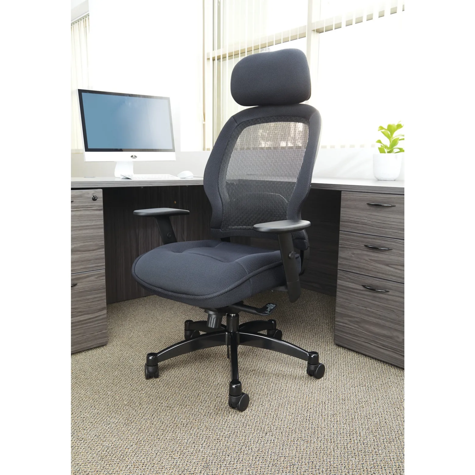 Space Deluxe Black Breathable Mesh Back Chair with Headrest