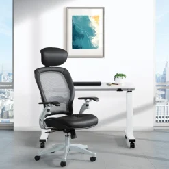 Space Mesh High-Back Ergonomic Chair with Leather Seat
