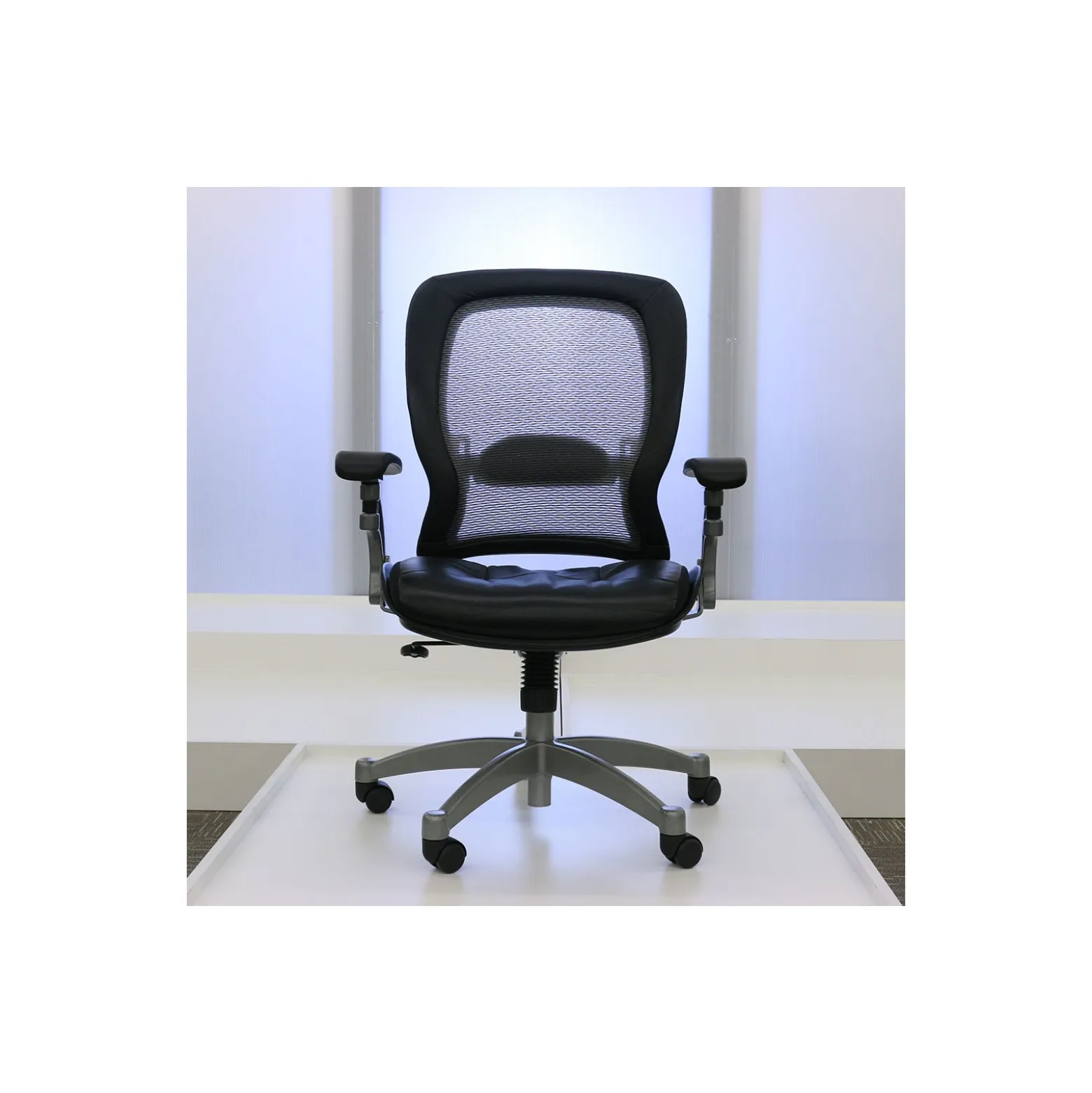 Space Mesh Mid-Back Ergonomic Chair with Leather Seat