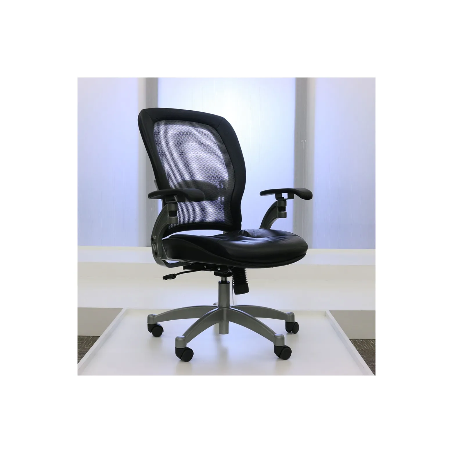 Space Mesh Mid-Back Ergonomic Chair with Leather Seat