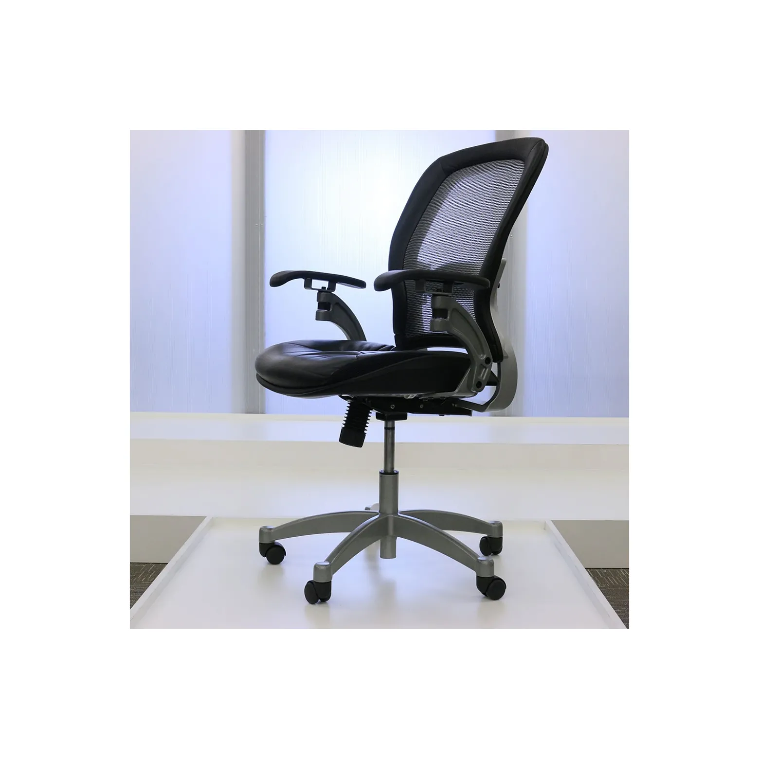 Space Mesh Mid-Back Ergonomic Chair with Leather Seat
