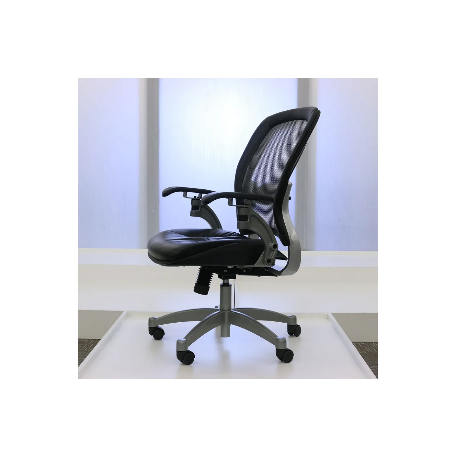 Space Mesh Mid-Back Ergonomic Chair with Leather Seat