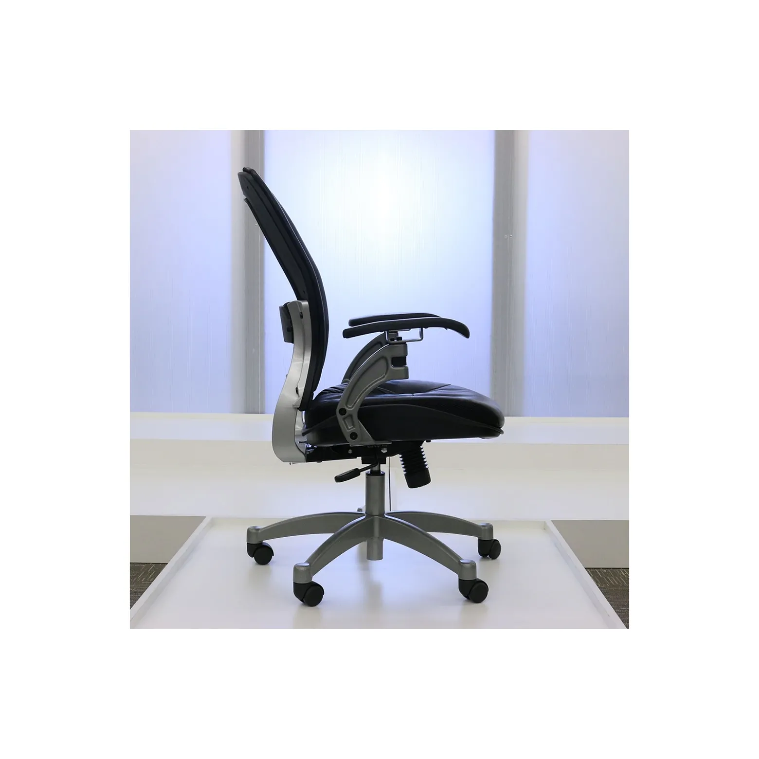 Space Mesh Mid-Back Ergonomic Chair with Leather Seat