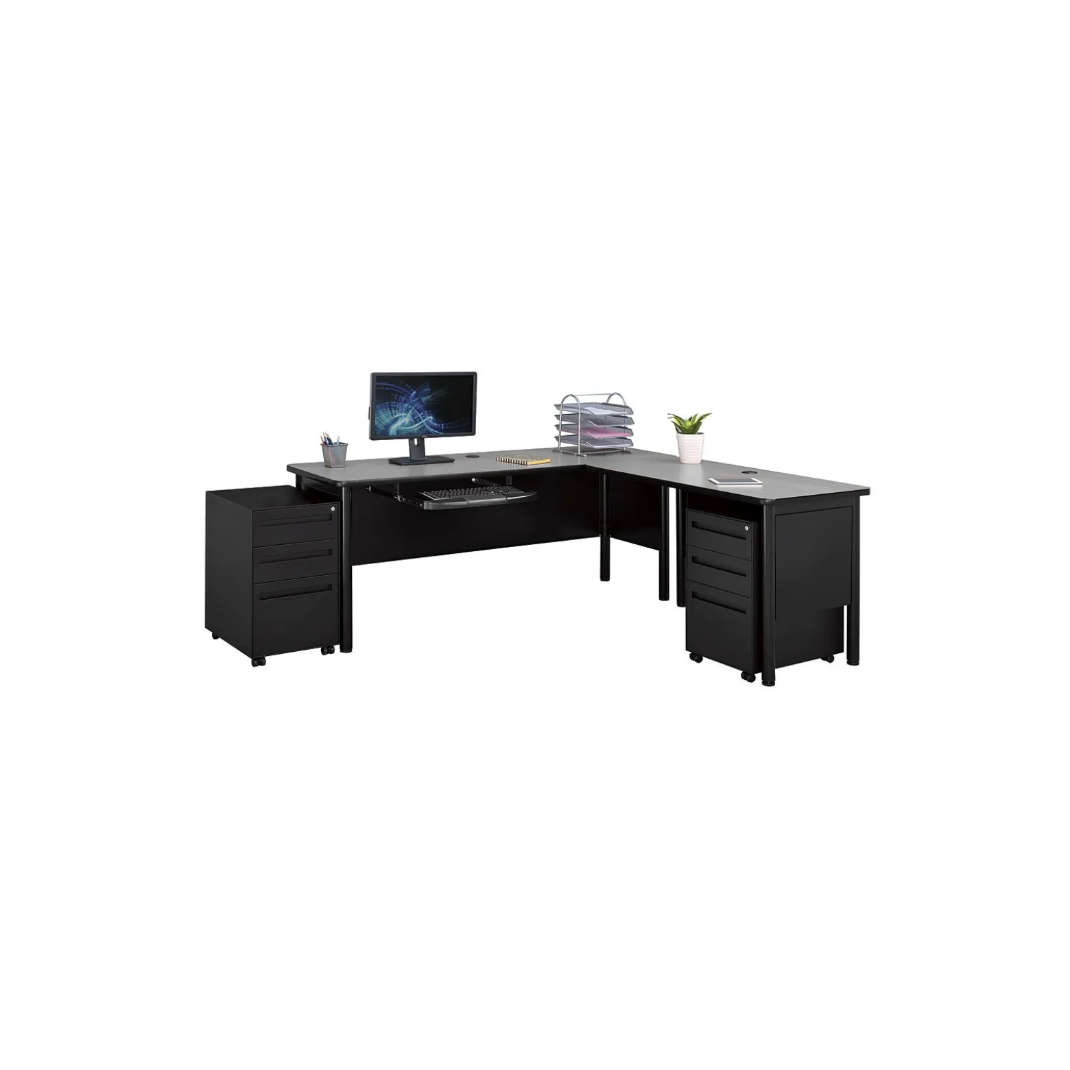 Stahl L-Shaped Desk With Mobile Pedestals -