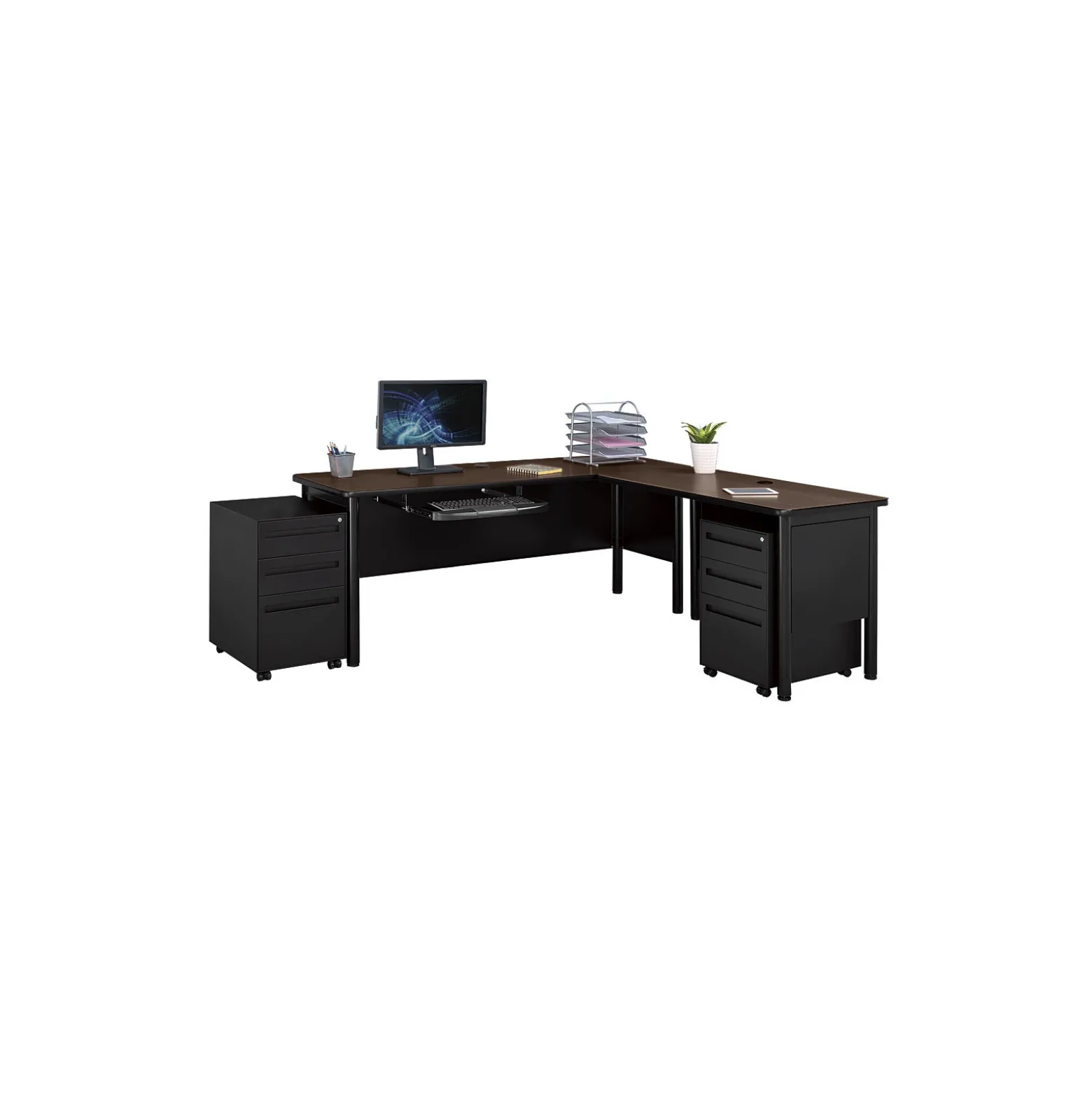 Stahl L-Shaped Desk With Mobile Pedestals -