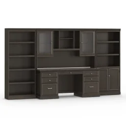 Statesman Credenza Desk with Bookcases and Storage Wall Set