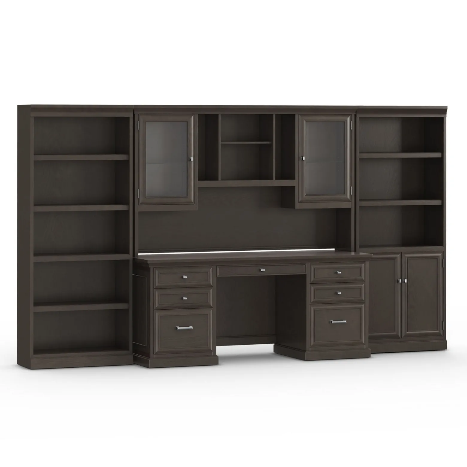 Statesman Credenza Desk with Bookcases and Storage Wall Set
