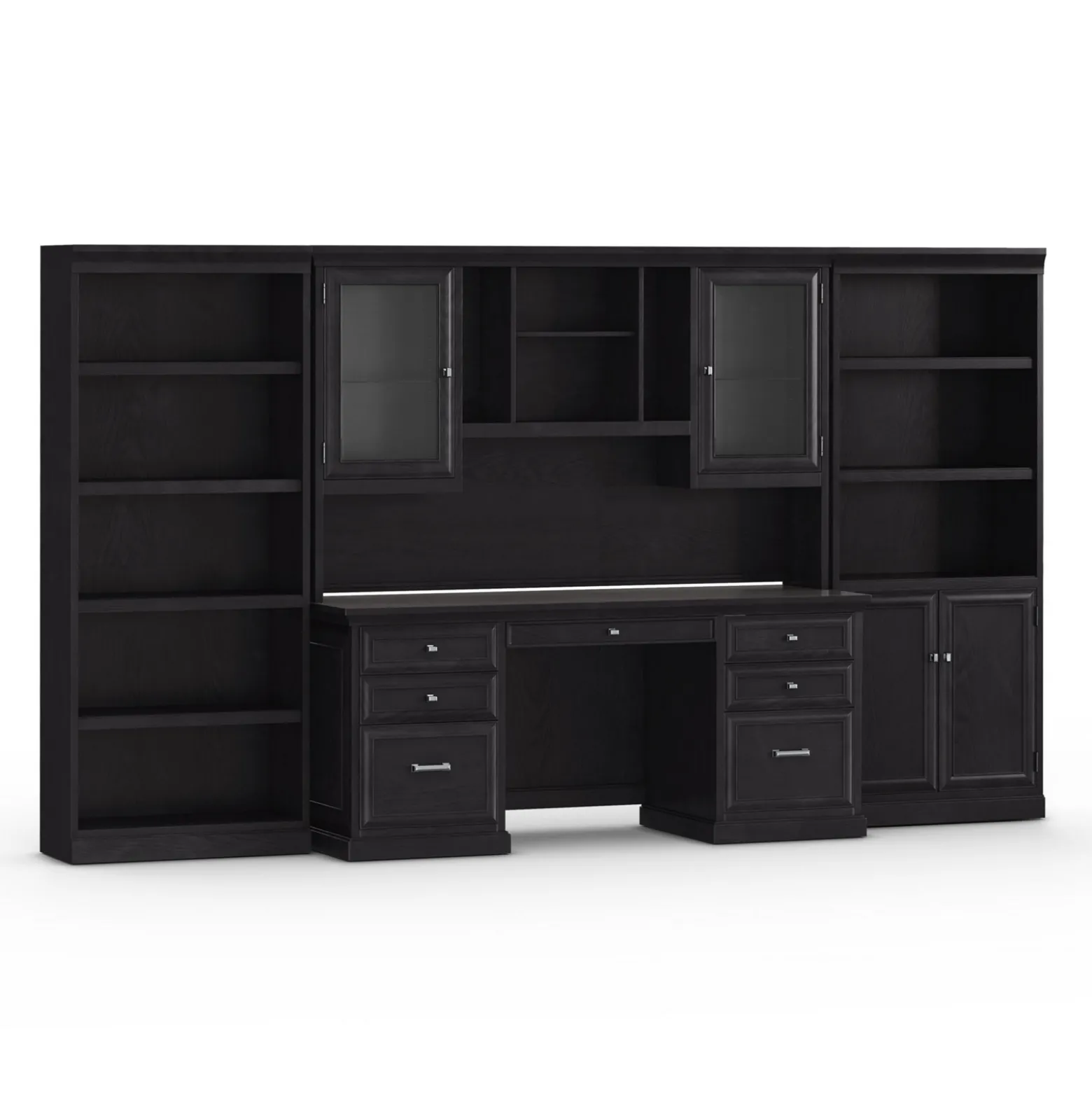 Statesman Credenza Desk with Bookcases and Storage Wall Set