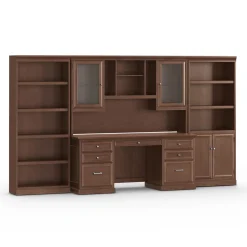 Statesman Credenza Desk with Bookcases and Storage Wall Set