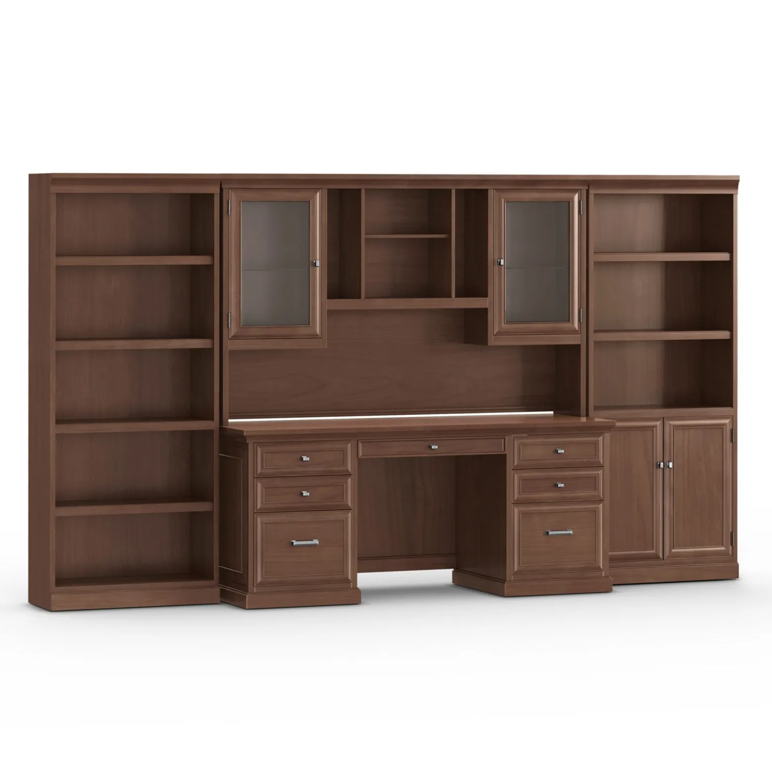 Statesman Credenza Desk with Bookcases and Storage Wall Set