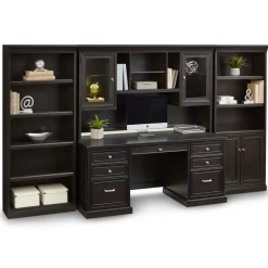 Statesman Credenza Desk with Bookcases and Storage Wall Set