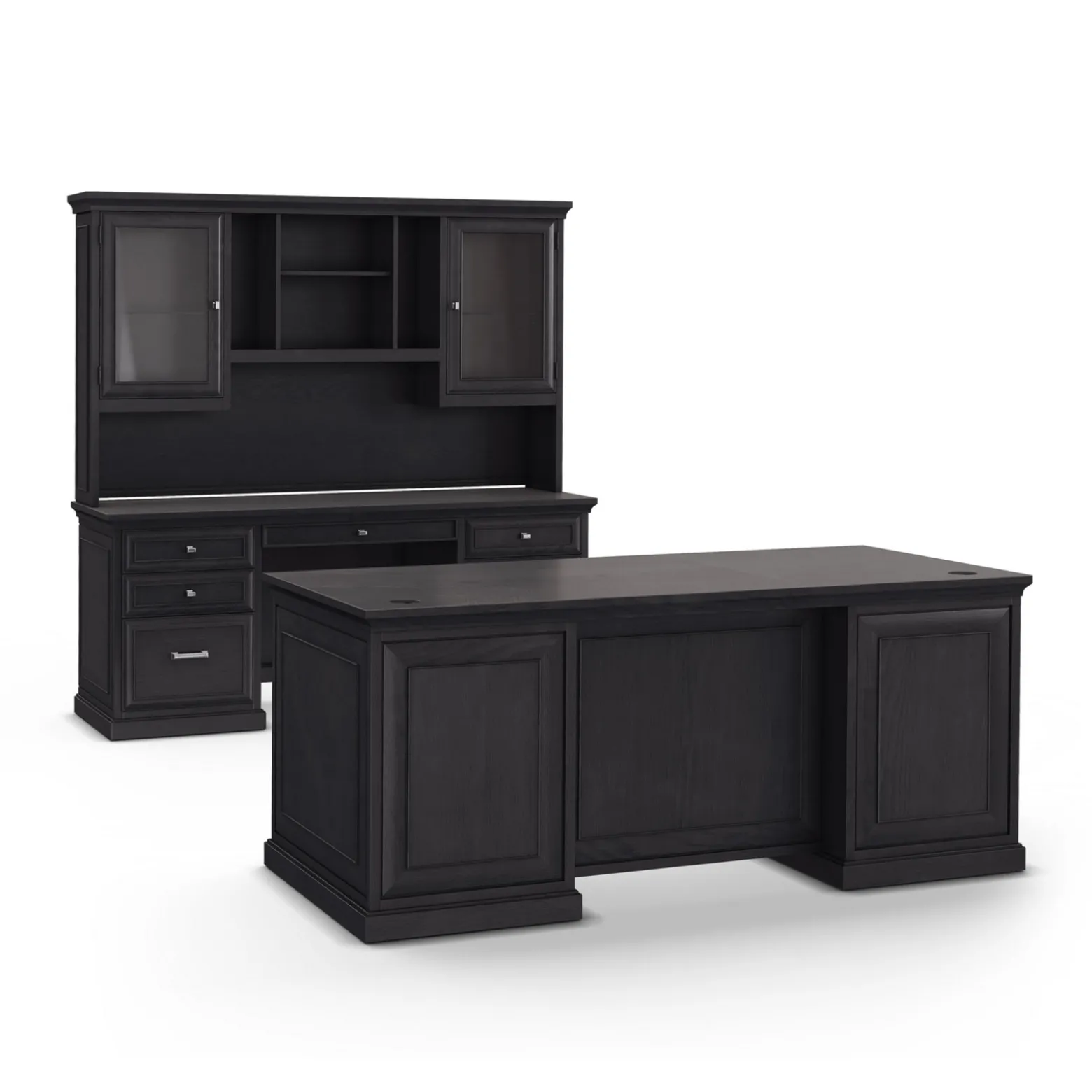 Statesman Executive Desk w/ Hutch and Credenza Set